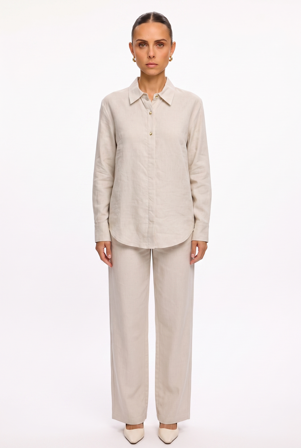 Camisa lino beige - por fuera