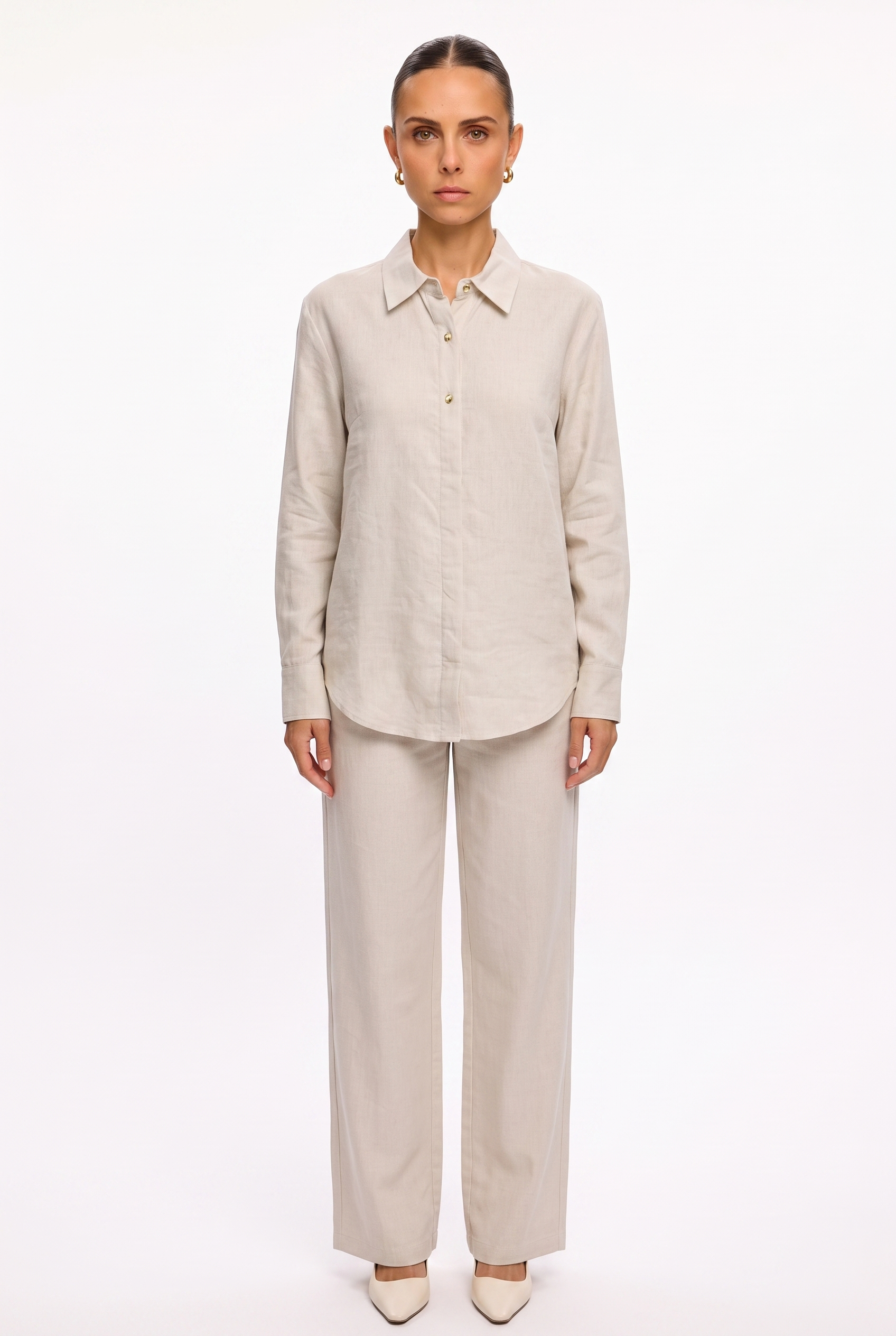 Camisa lino beige - por fuera