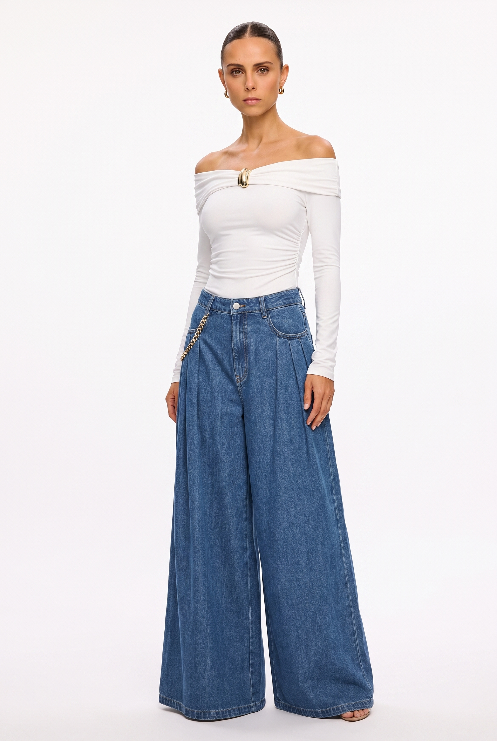 Pantalón denim palazzo - ángulo