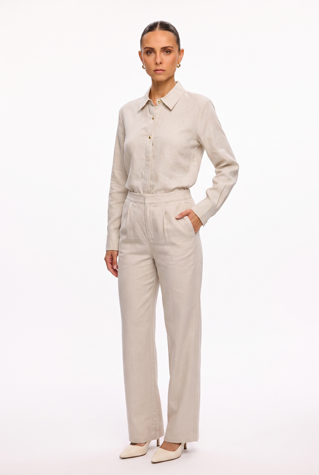 Camisa lino beige - ángulo