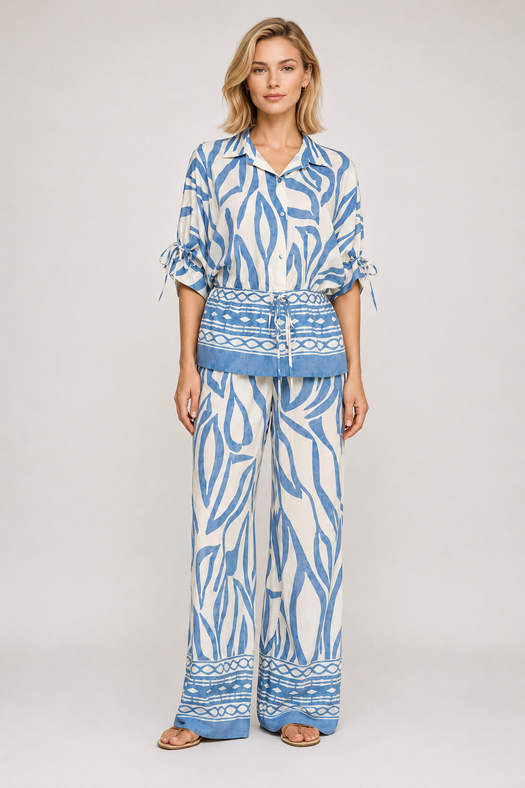 Border Printed Dolman Sleeve Top and Pants Set