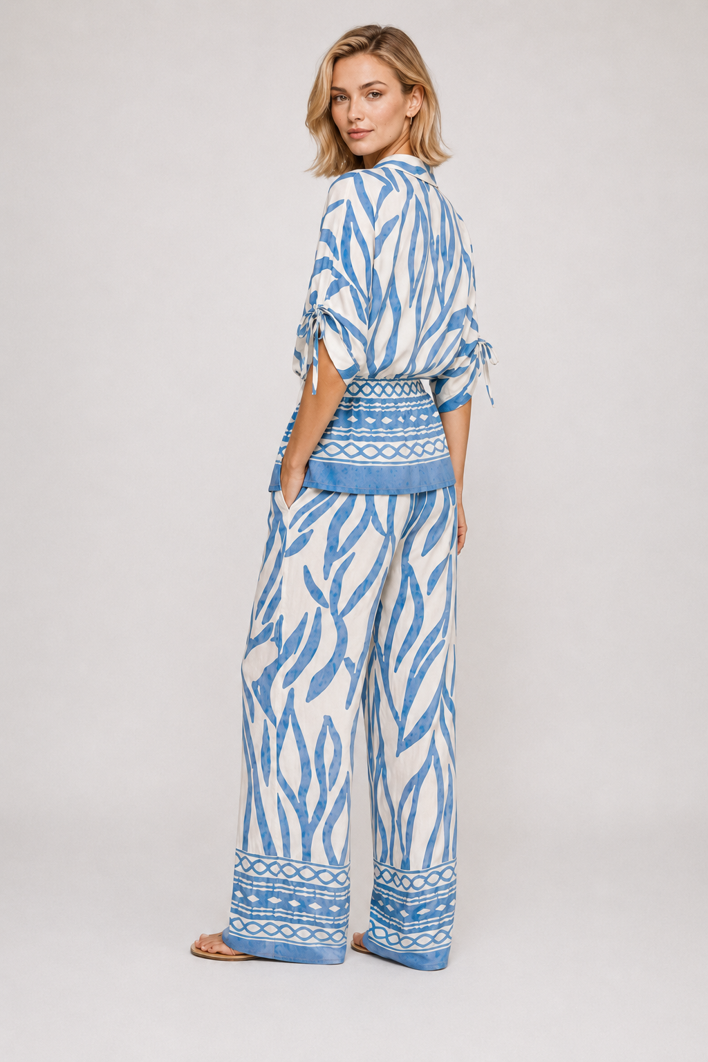 Border Printed Dolman Sleeve Top and Pants Set