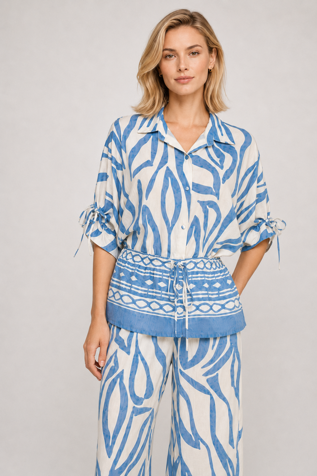 Border Printed Dolman Sleeve Top and Pants Set