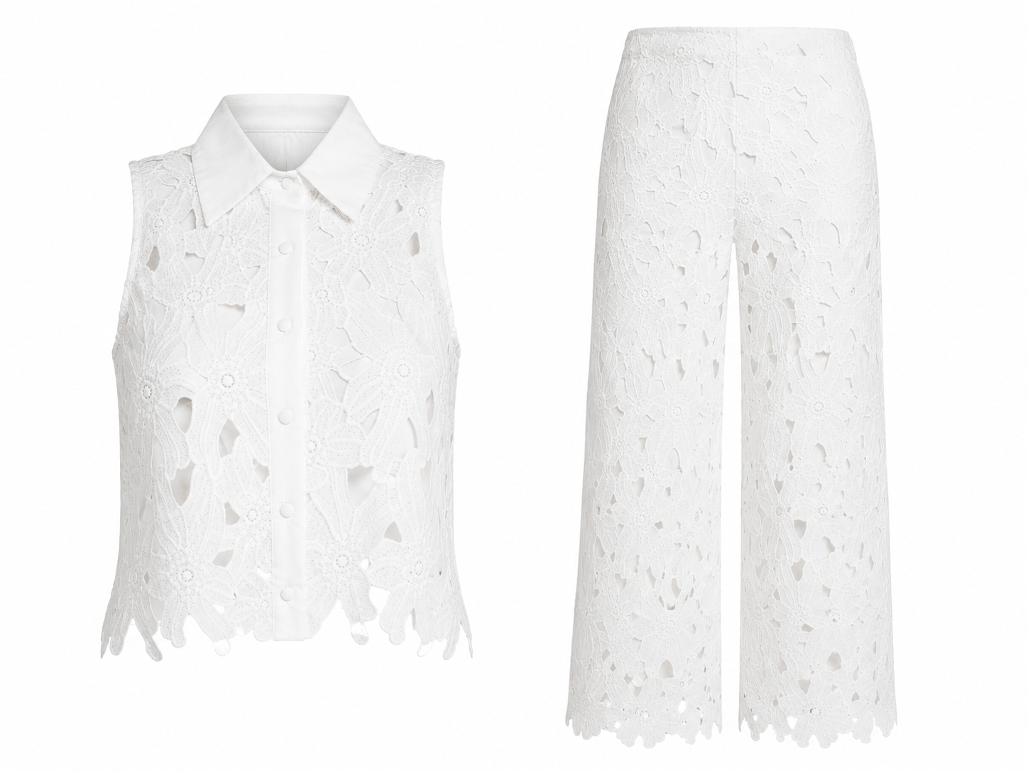 Crochet Lace Button Down Top With Pants Set