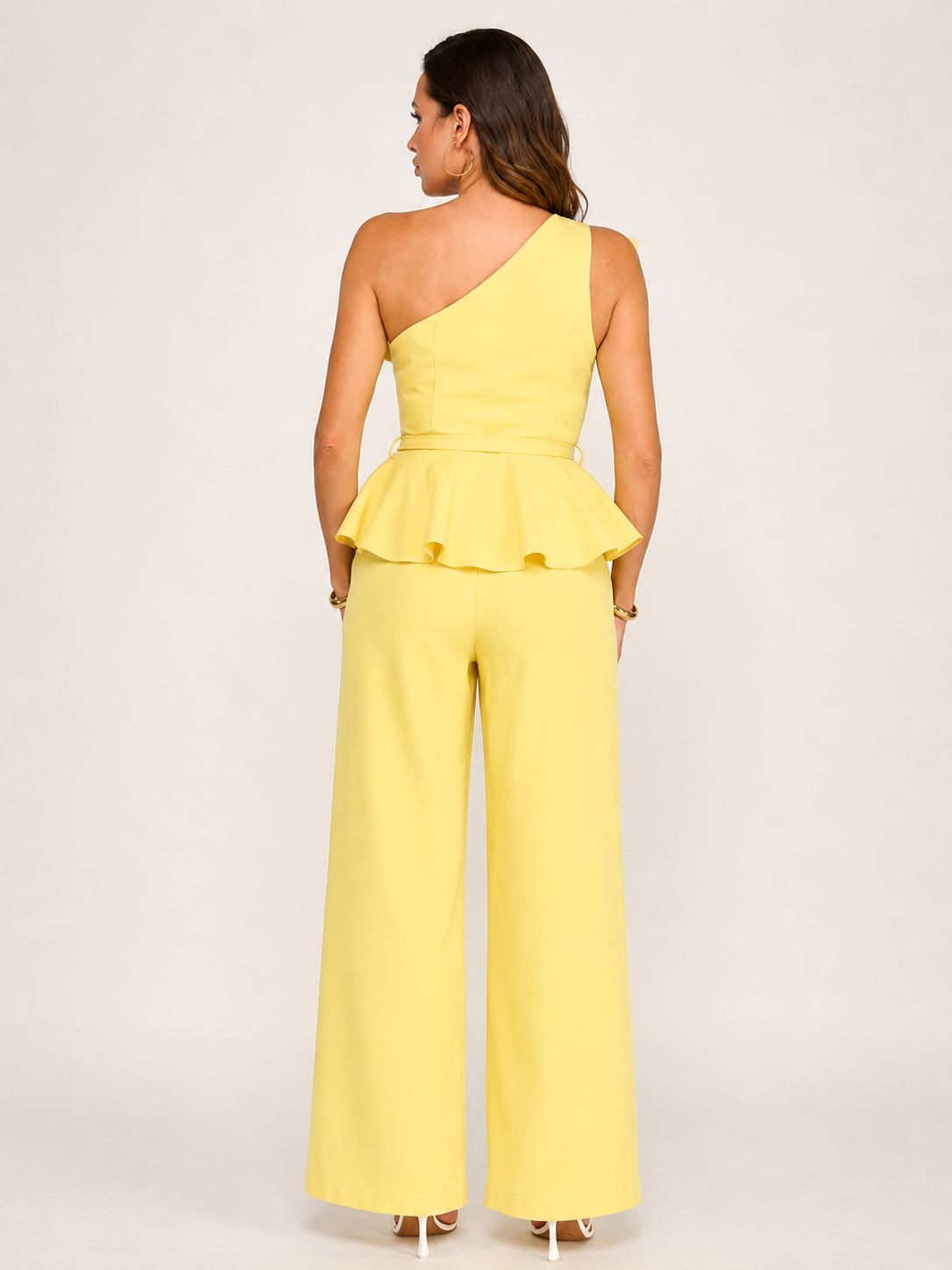 One Shoulder Ruffle Detail Top and Pants Set