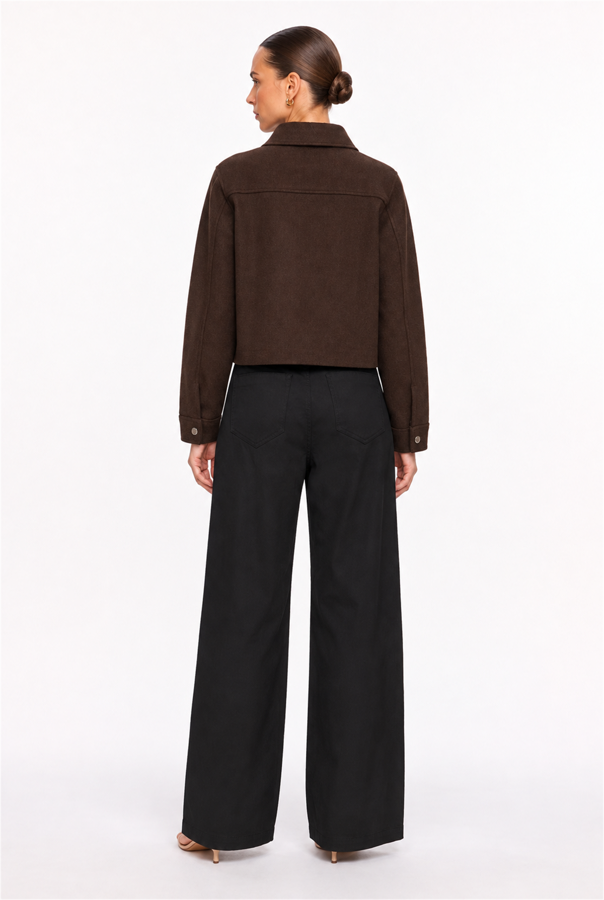 BROWN SNAP-FRONT SOFT FELT PATCH-POCKET JACKET - back view