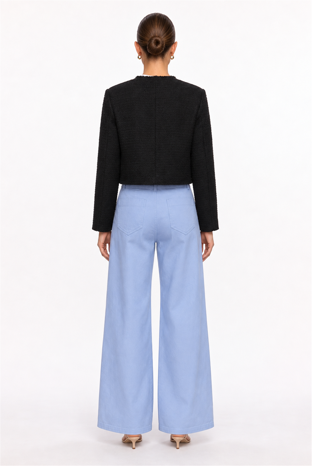 BLACK GOLD-BUTTON BOUCLE CROPPED JACKET - back view
