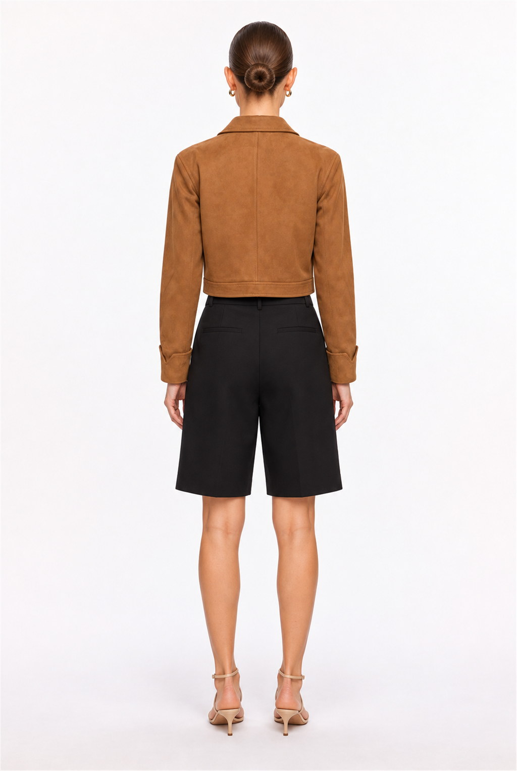 CARAMEL STUDDED FAUX-SUEDE ZIP JACKET - back view