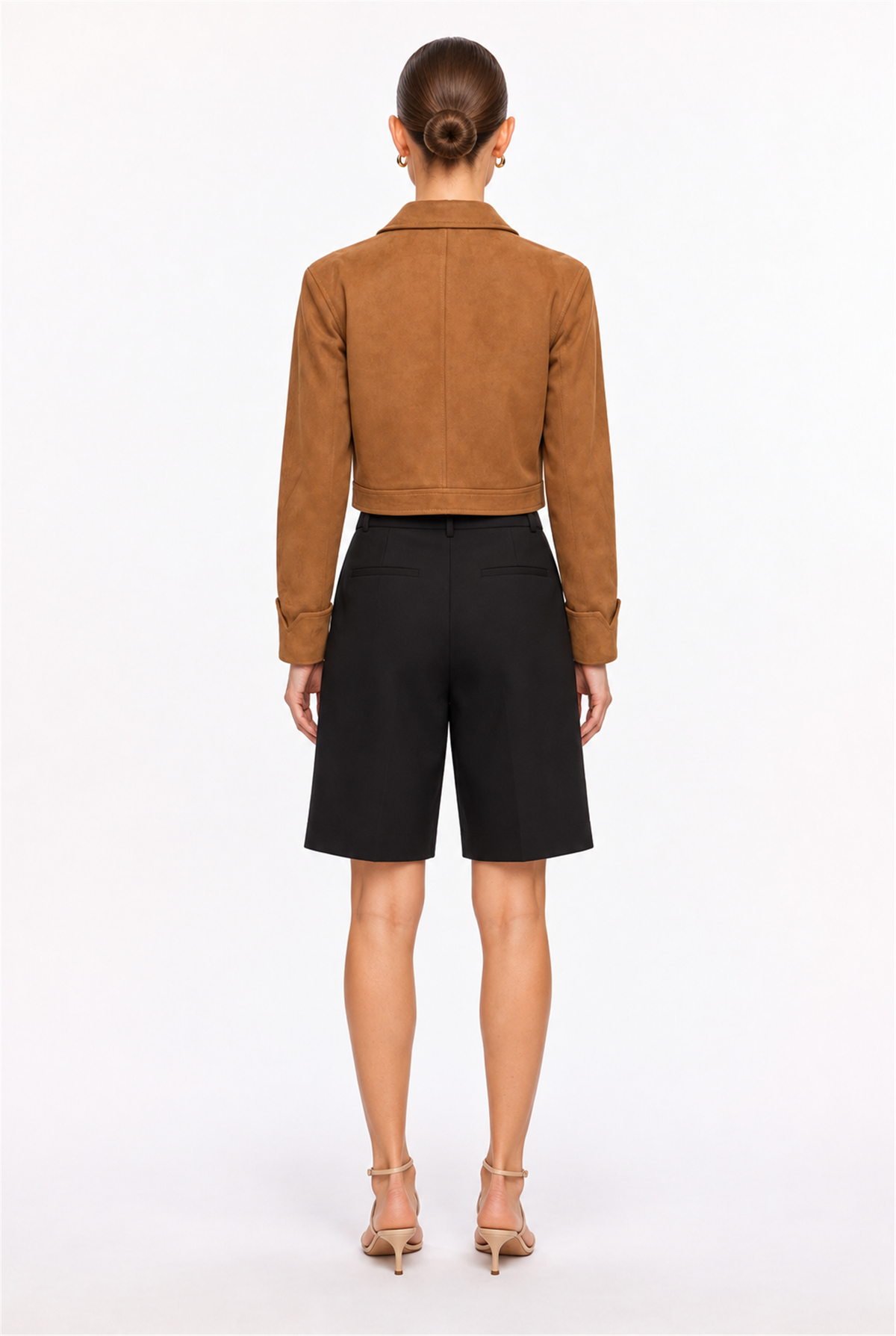 CARAMEL STUDDED FAUX-SUEDE ZIP JACKET - back view