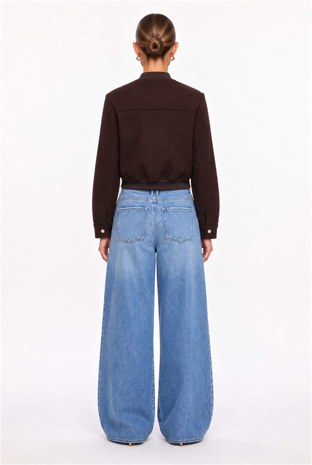 DARK BROWN GOLD-SNAP FELT BOMBER JACKET - back view