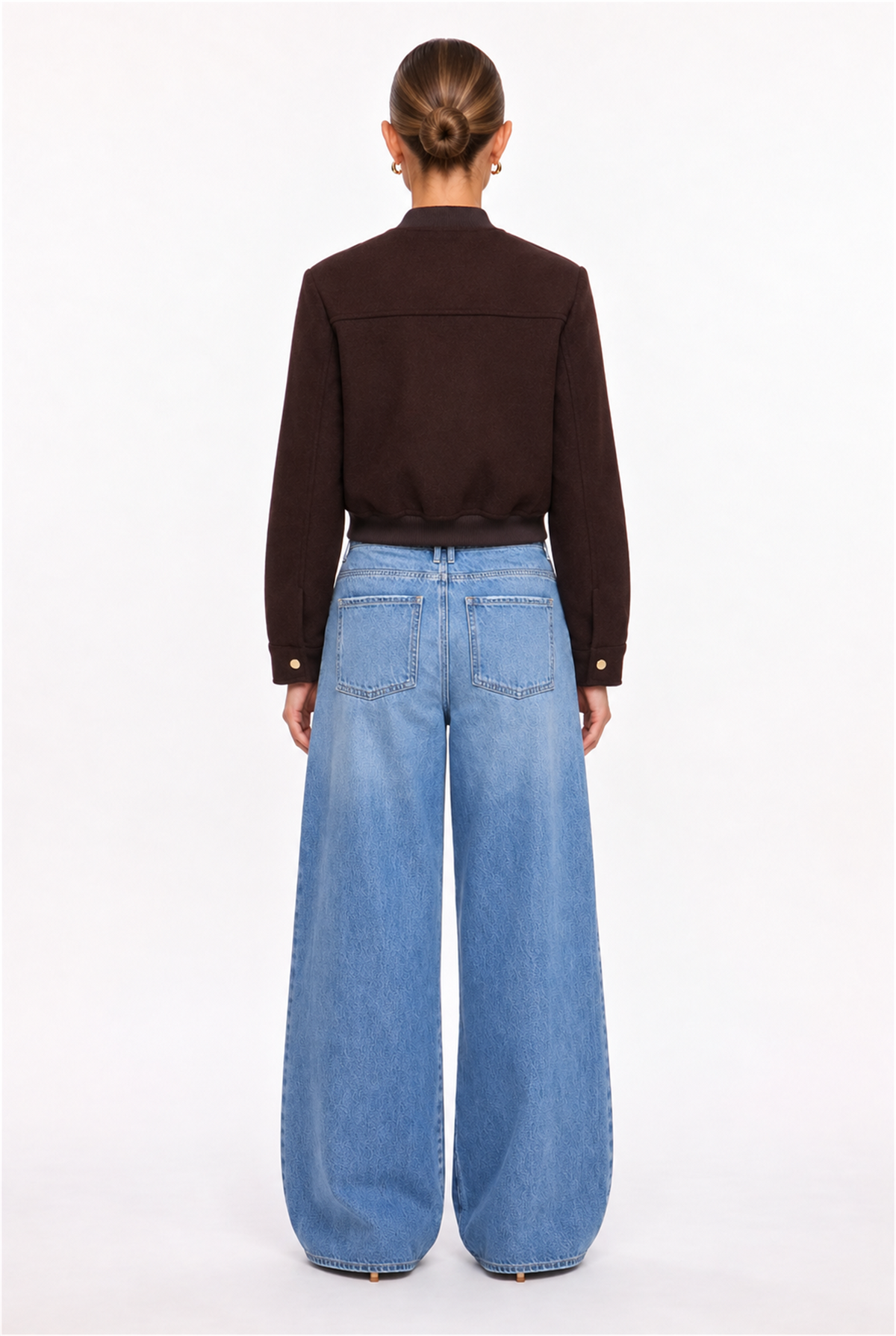 DARK BROWN GOLD-SNAP FELT BOMBER JACKET - back view