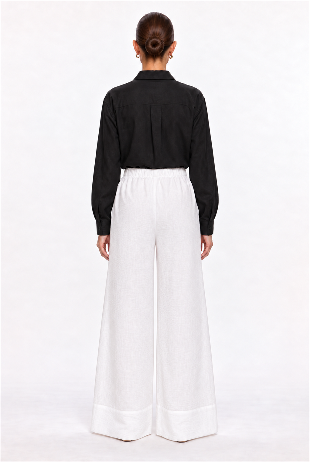 OFF-WHITE DRAWSTRING LINEN-EFFECT PALAZZO PANTS - back view