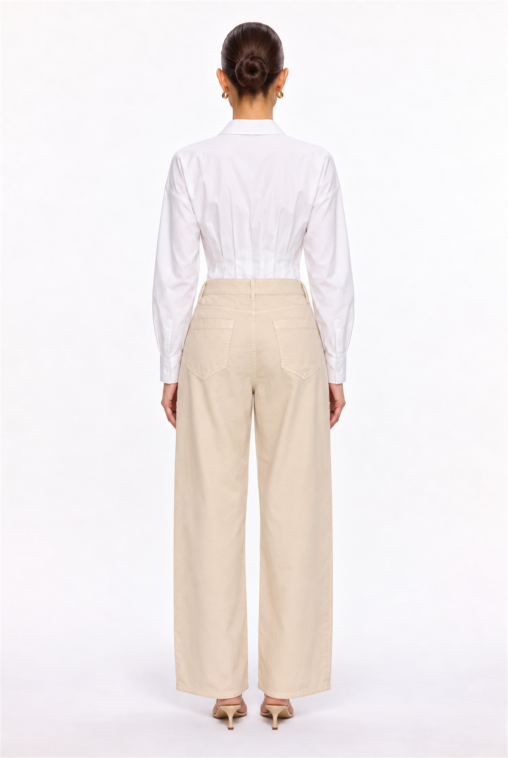 KHAKI COTTON-TWILL STRAIGHT-LEG PANTS - back view
