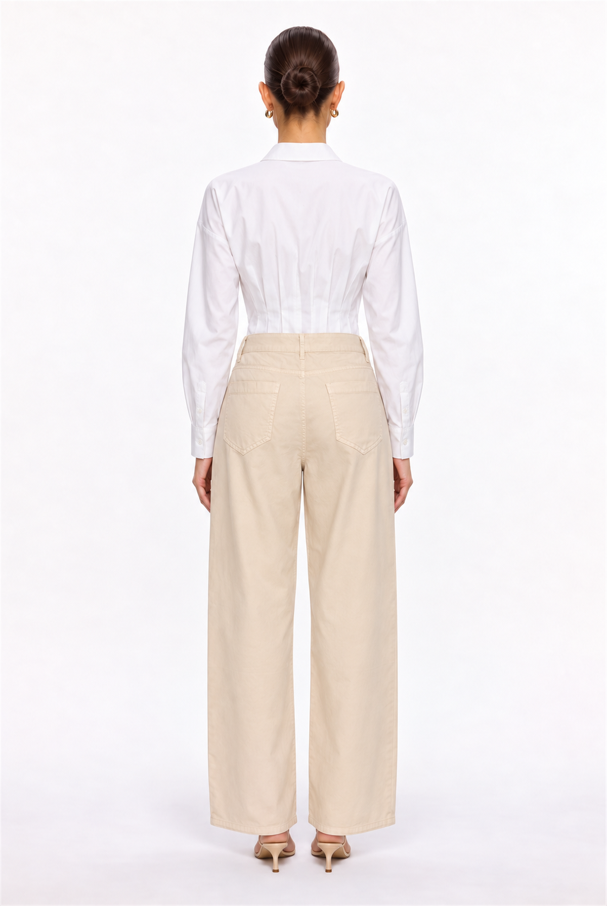 KHAKI COTTON-TWILL STRAIGHT-LEG PANTS - back view