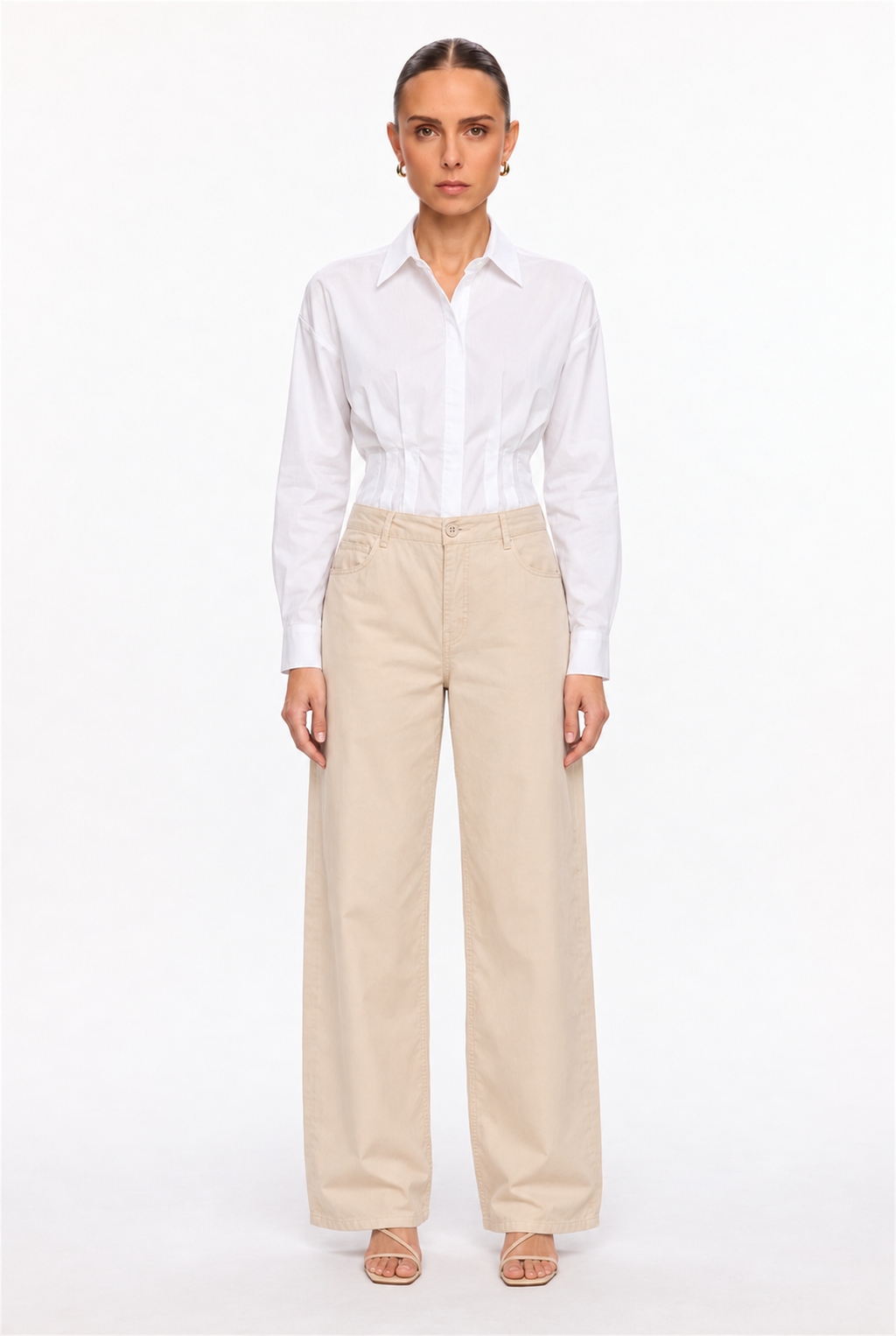 KHAKI COTTON-TWILL STRAIGHT-LEG PANTS - front view