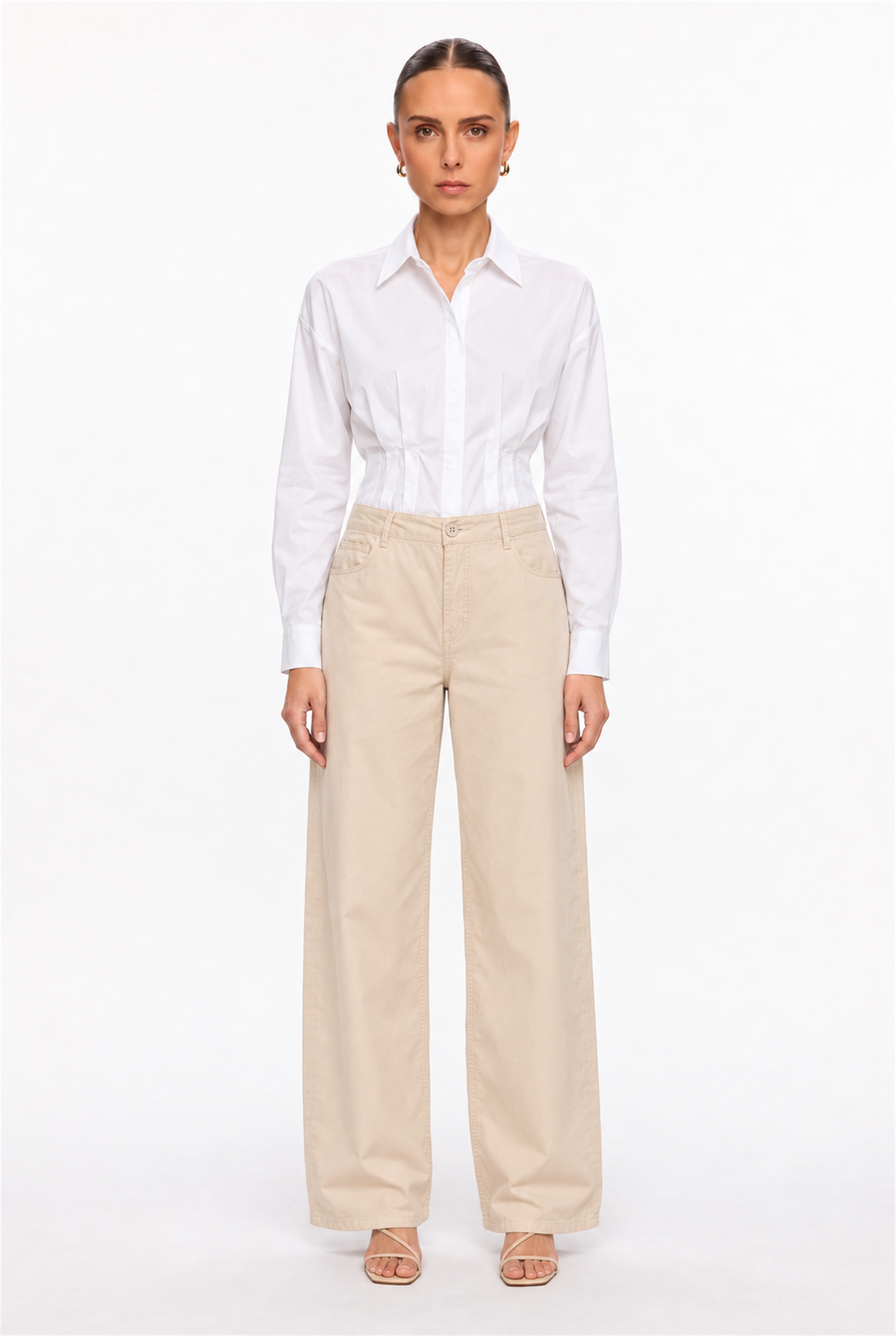 KHAKI COTTON-TWILL STRAIGHT-LEG PANTS - front view