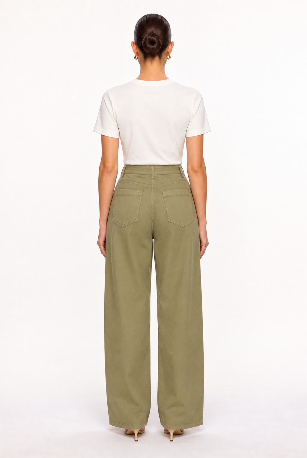 LIGHT OLIVE COTTON-TWILL STRAIGHT-LEG PANTS - back view