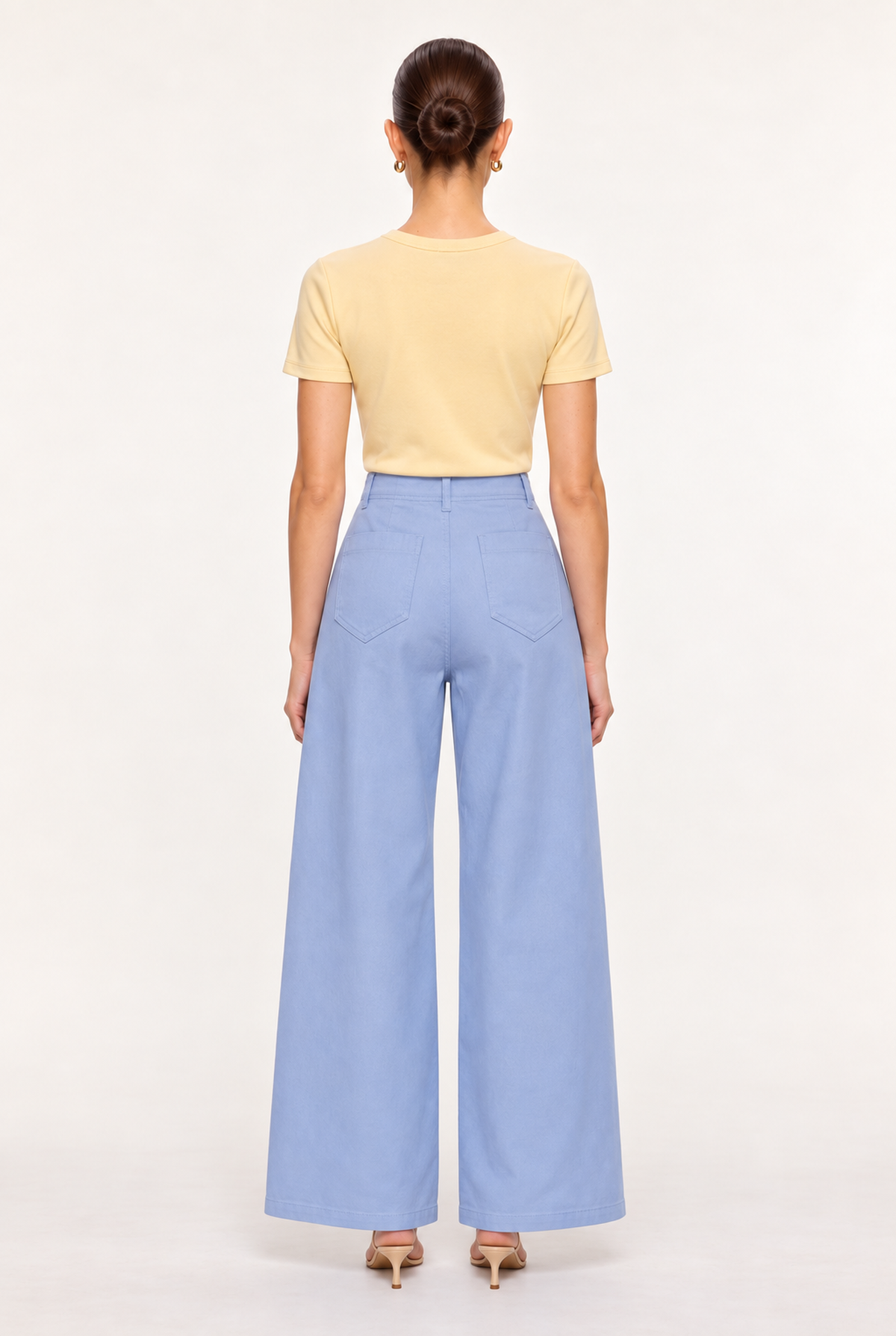 POWDER BLUE SEAMED HIGH-WAIST WIDE-LEG PANTS - back view