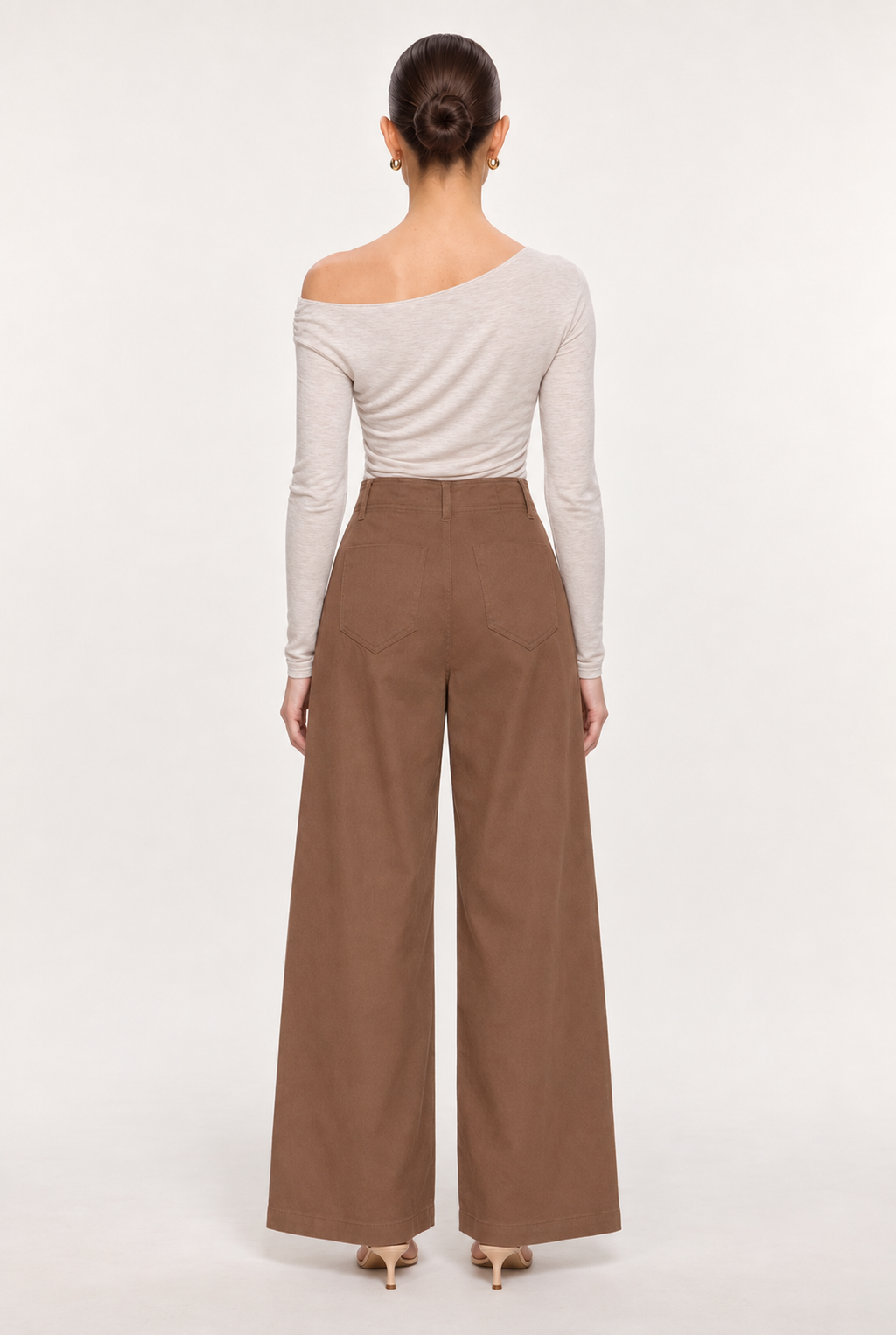 COCOA SEAMED HIGH-WAIST WIDE-LEG PANTS - back view