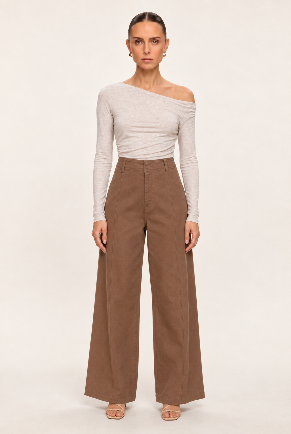 COCOA SEAMED HIGH-WAIST WIDE-LEG PANTS - front view