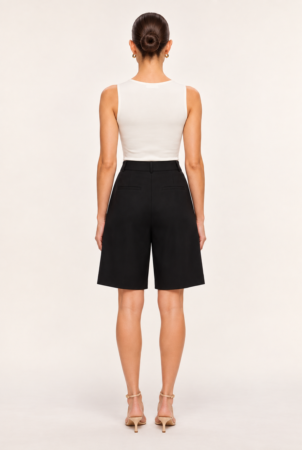 BLACK HIGH-RISE TWILL BERMUDA SHORTS - back view