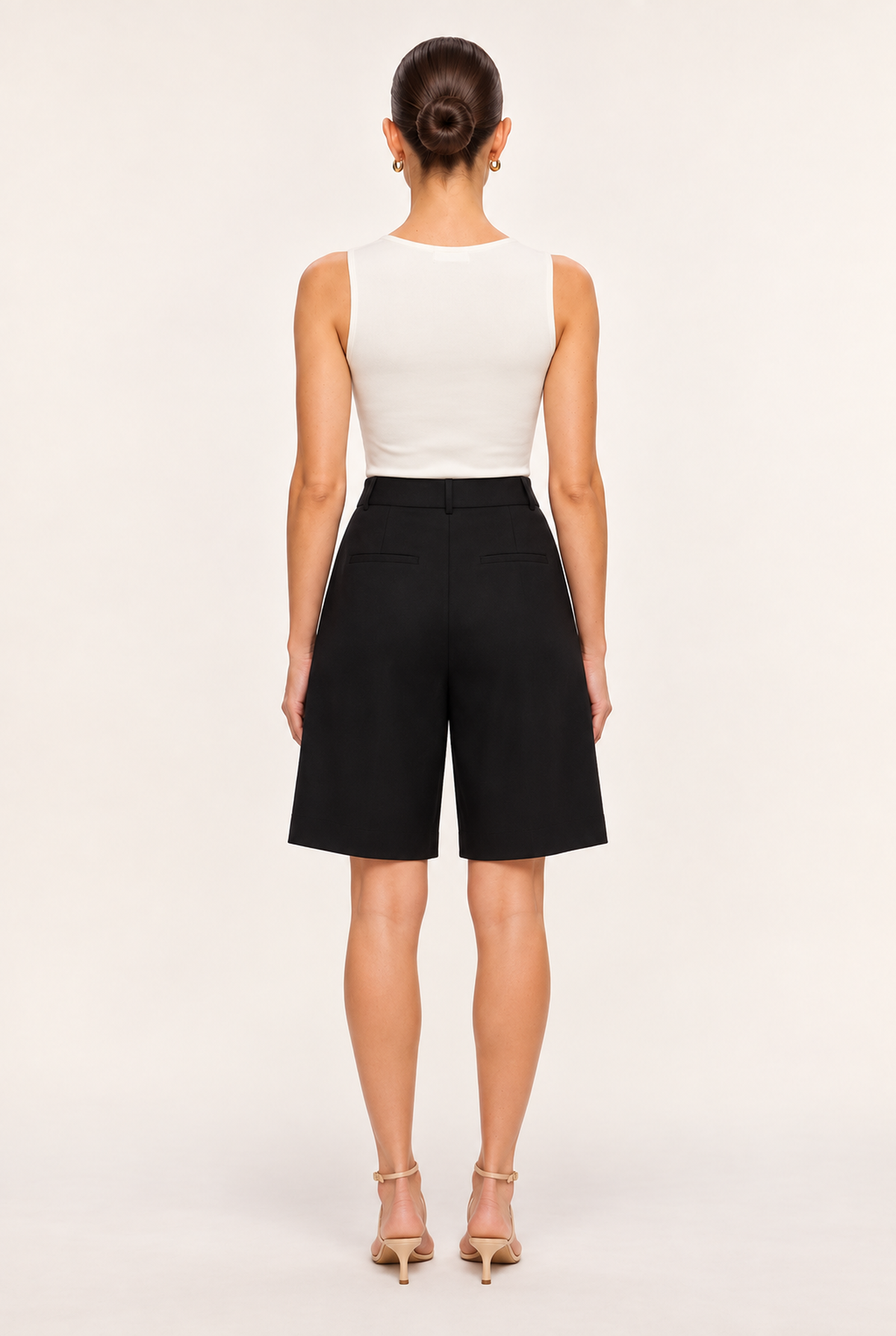 BLACK HIGH-RISE TWILL BERMUDA SHORTS - back view
