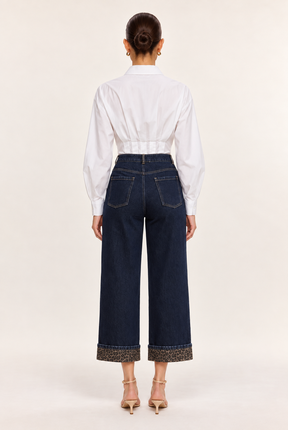 DARK INDIGO LEOPARD-CUFF WIDE-LEG JEANS - back view