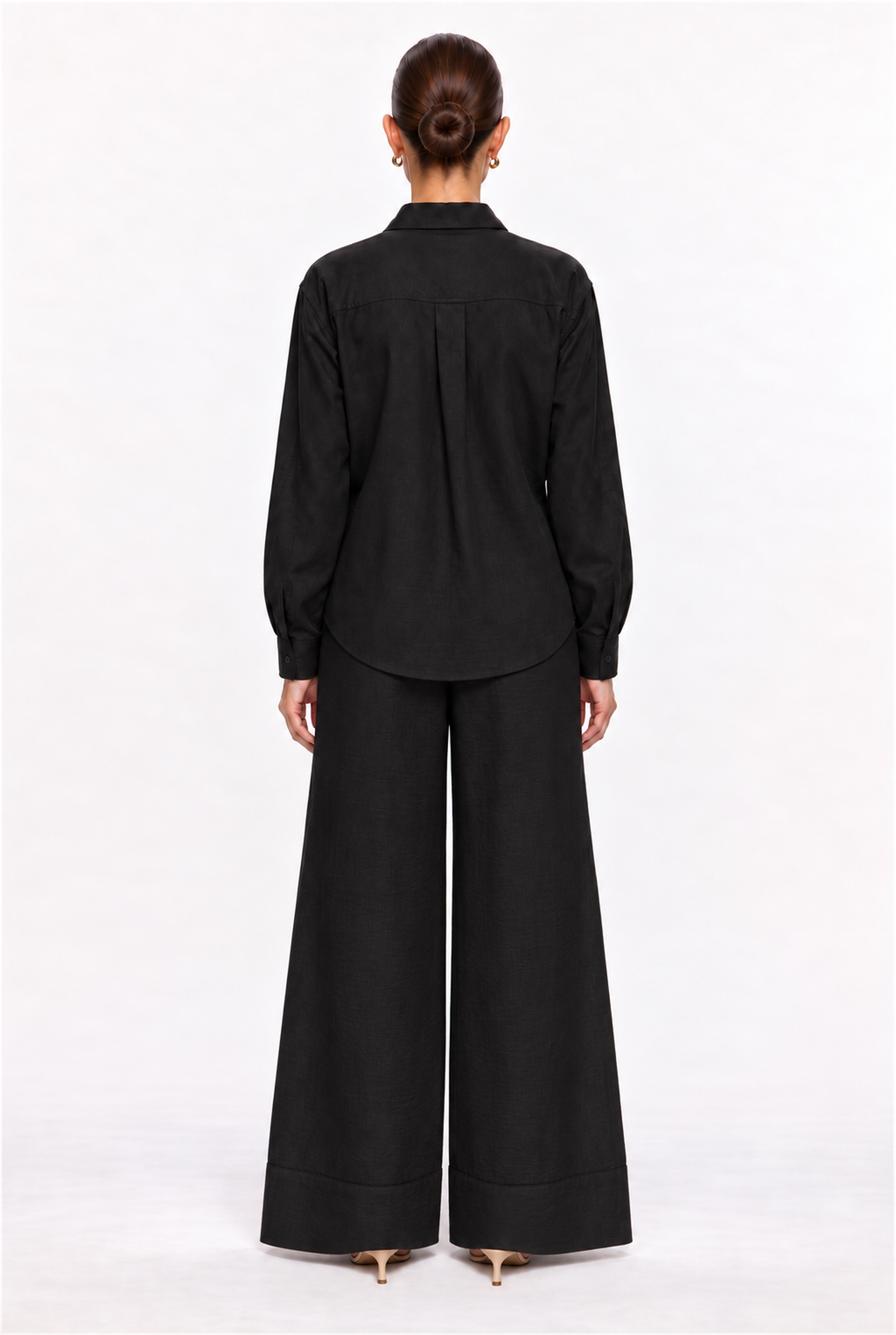 BLACK LINEN-BLEND BUTTON-UP SHIRT - back view