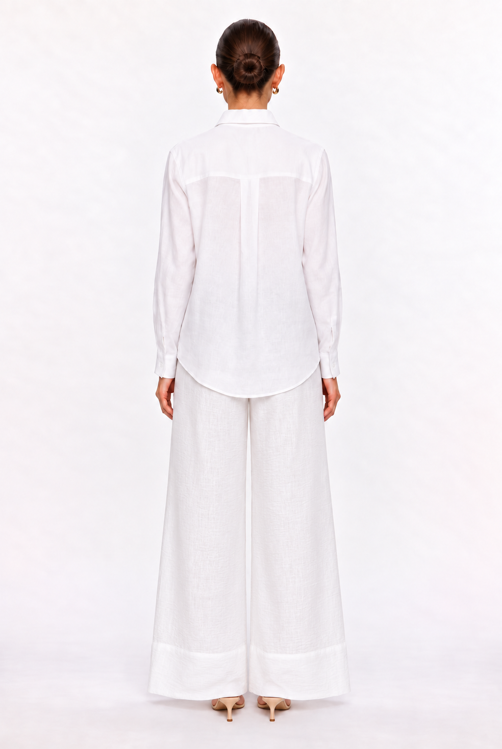 WHITE LINEN-BLEND BUTTON-UP SHIRT - back view