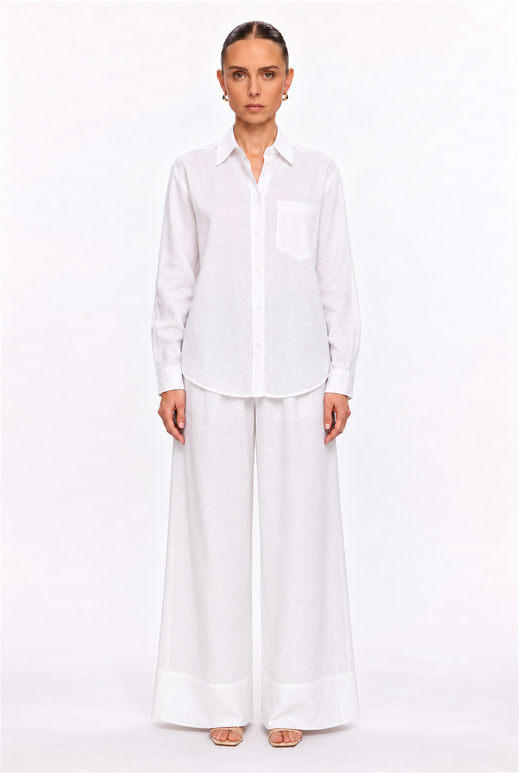 WHITE LINEN-BLEND BUTTON-UP SHIRT - front view