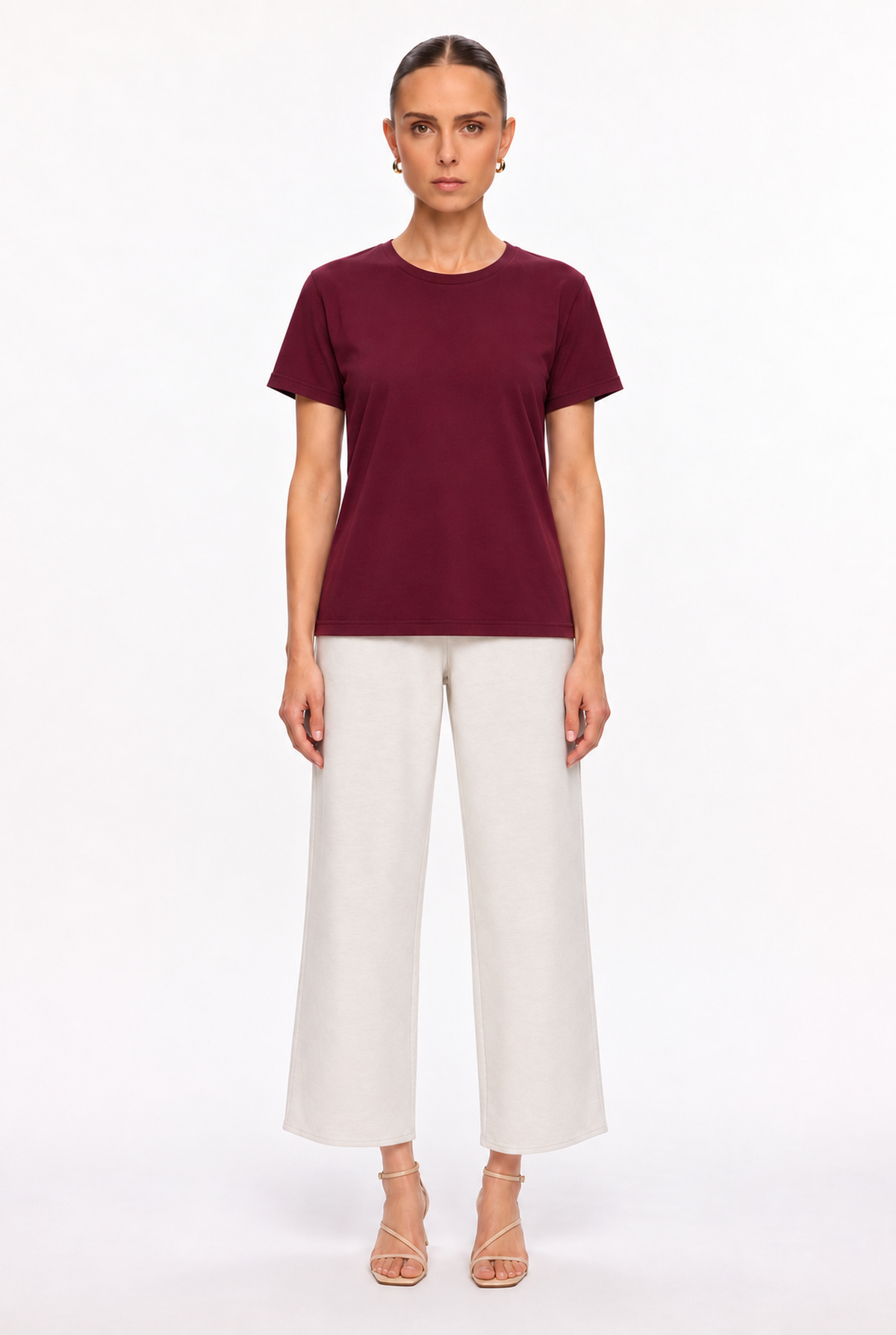 BURGUNDY RELAXED CREW-NECK T-SHIRT - front view