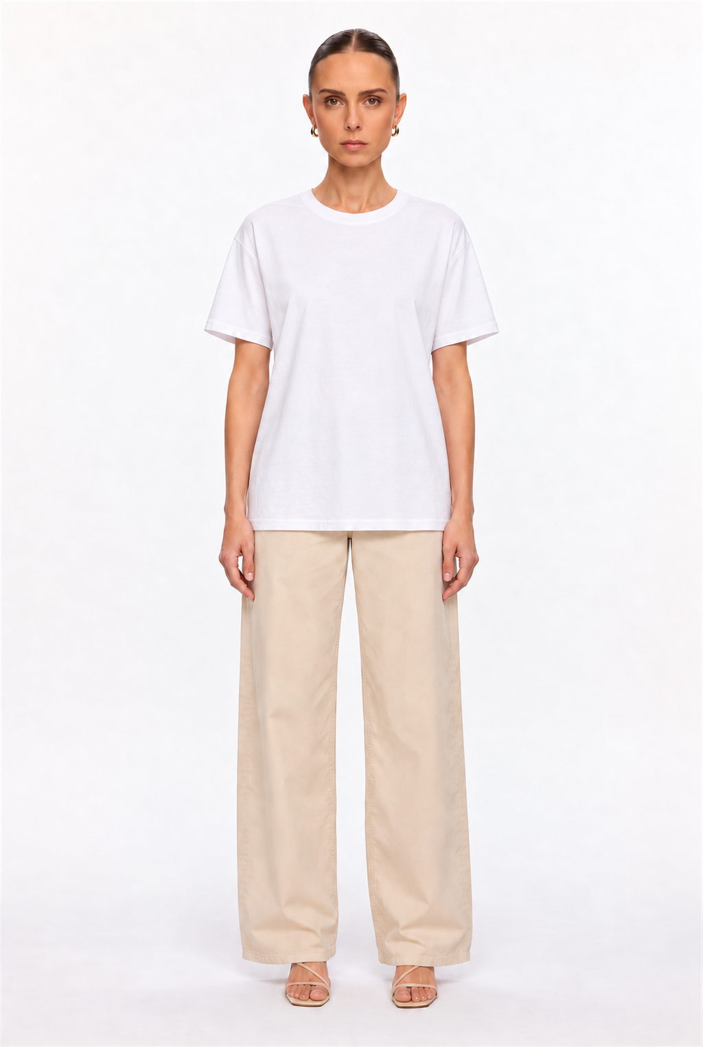WHITE RELAXED CREW-NECK T-SHIRT - front view