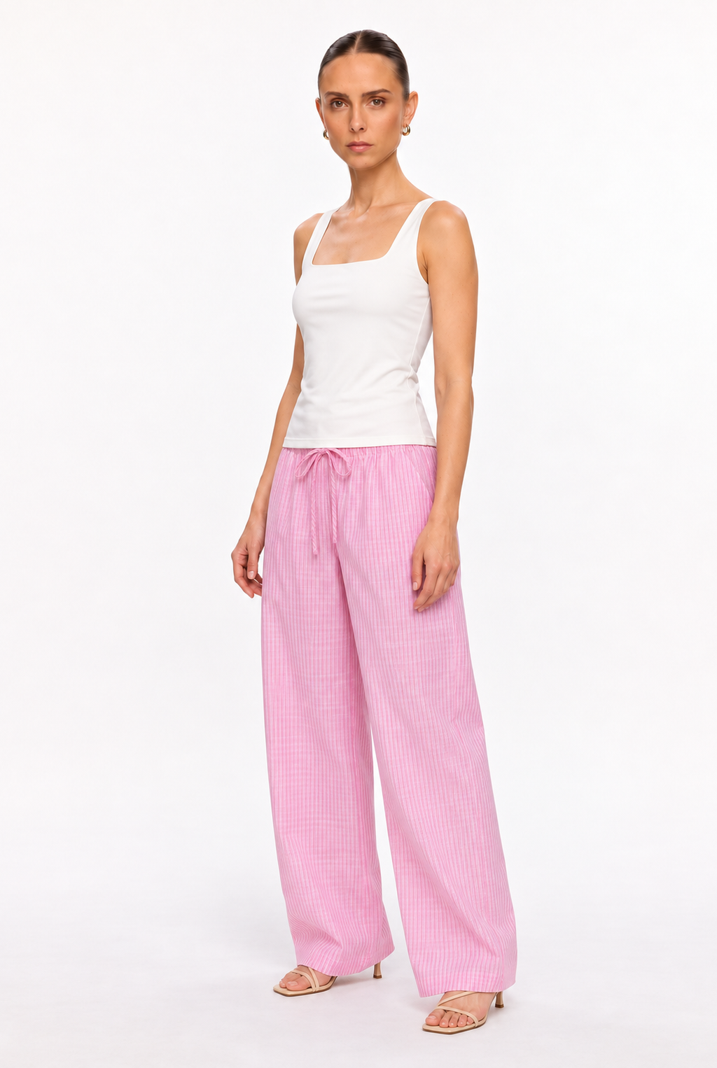 OFF-WHITE DOUBLE-LAYER SQUARE-NECK TOP - three-quarter view