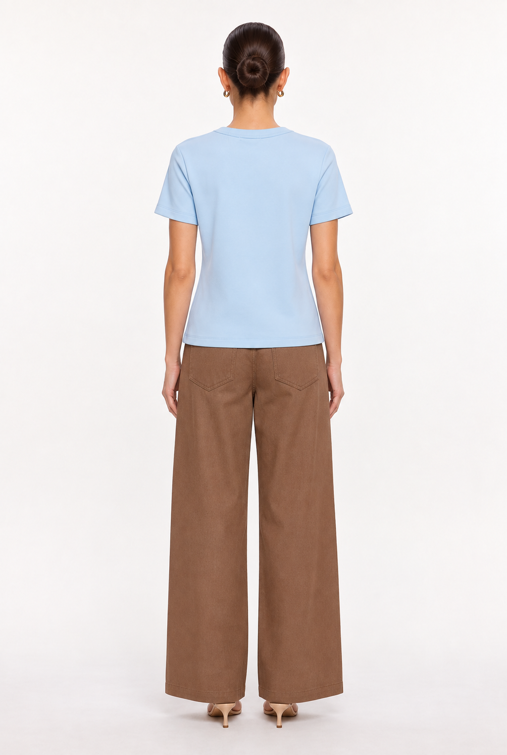 LIGHT BLUE SOFT-KNIT CREW-NECK TOP - back view