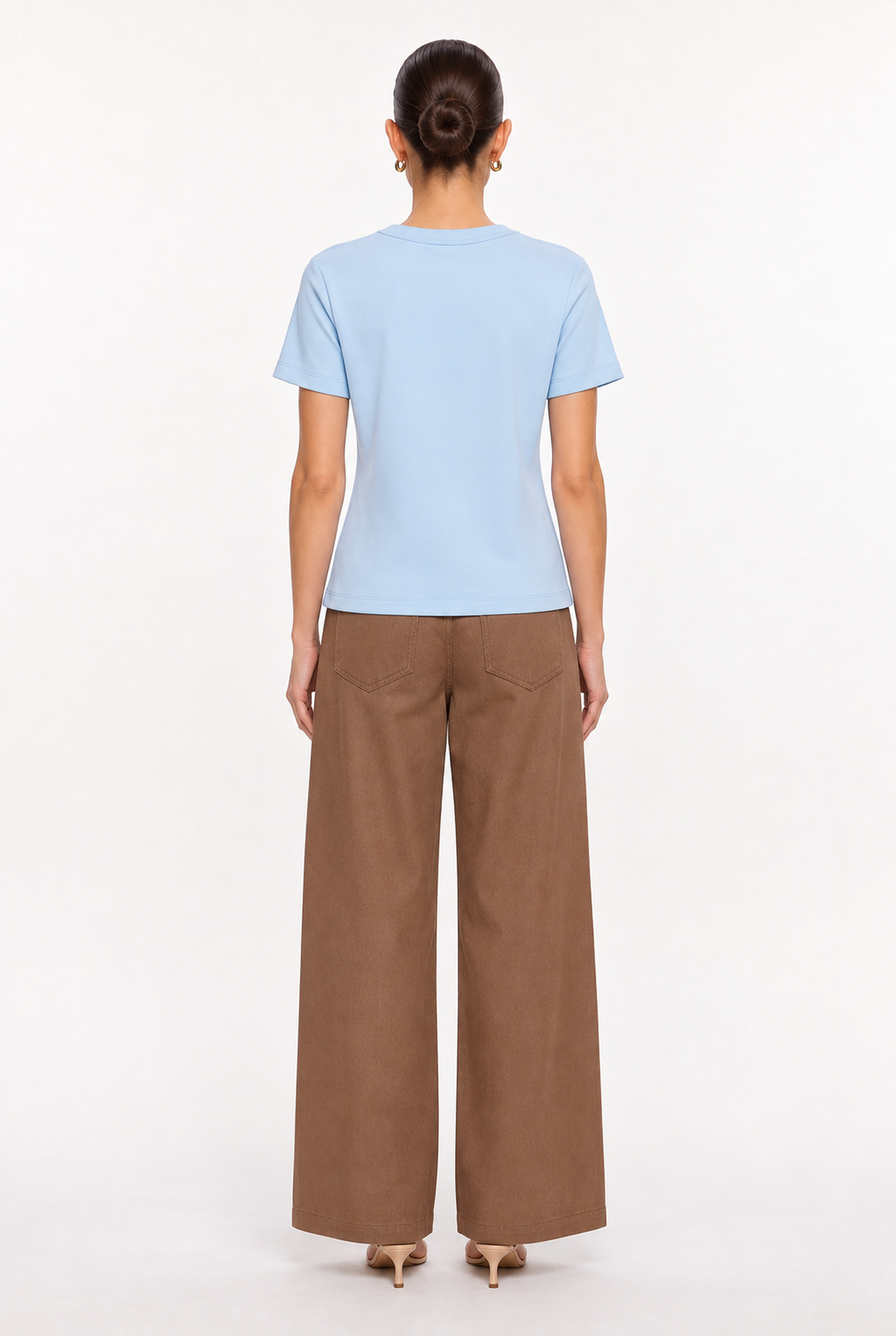 LIGHT BLUE SOFT-KNIT CREW-NECK TOP - back view