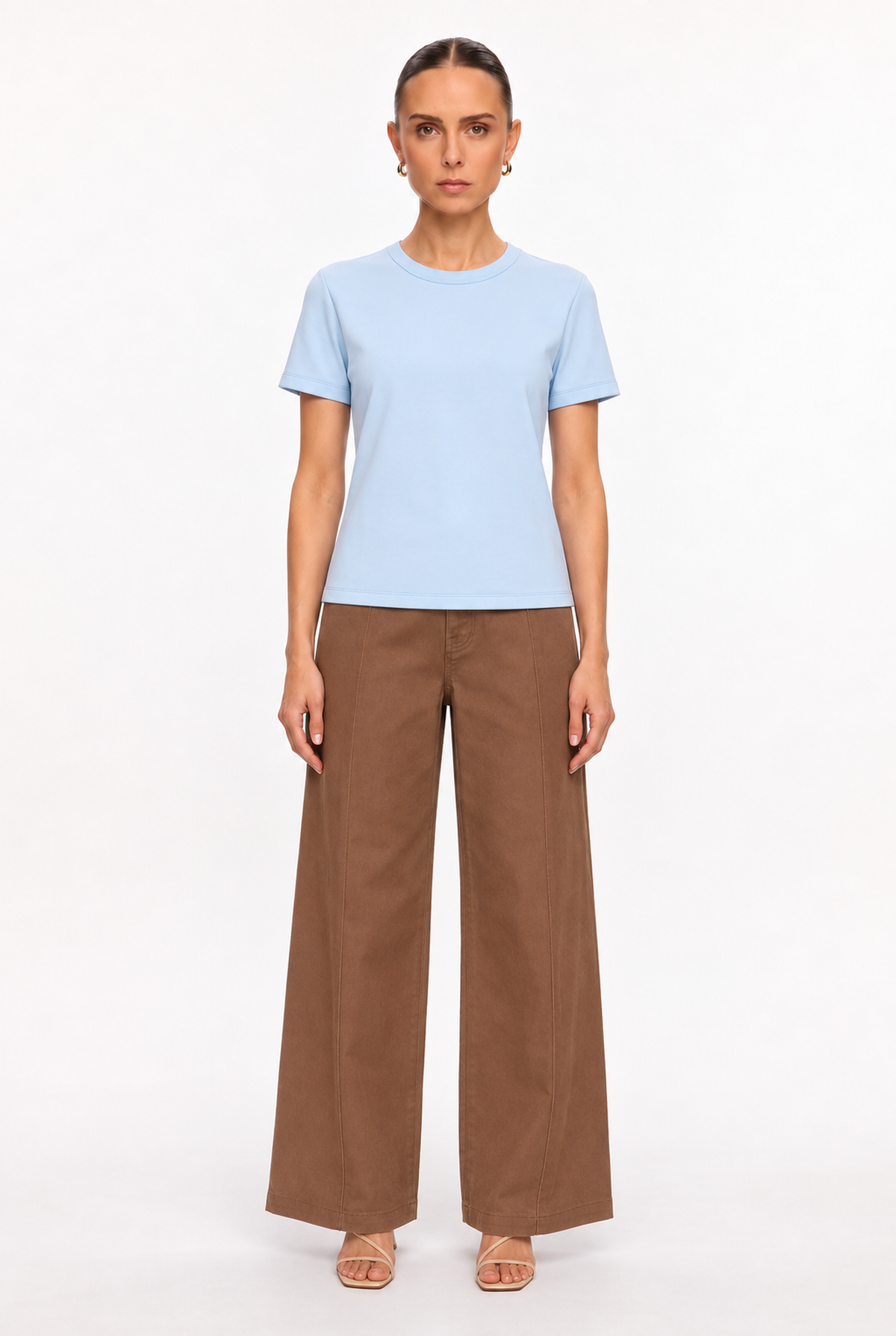 LIGHT BLUE SOFT-KNIT CREW-NECK TOP - front view