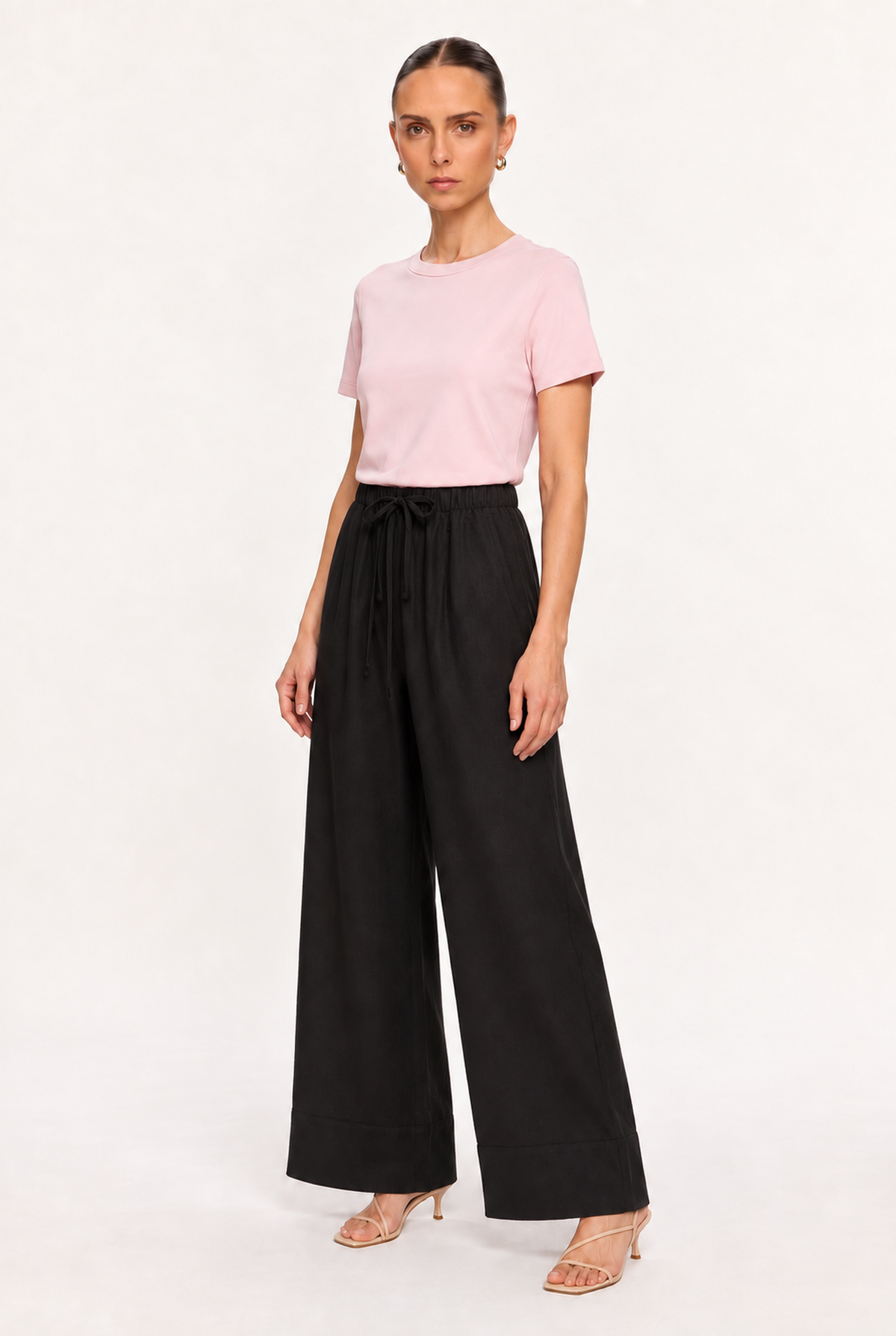 PINK SOFT-KNIT CREW-NECK TOP - three-quarter view