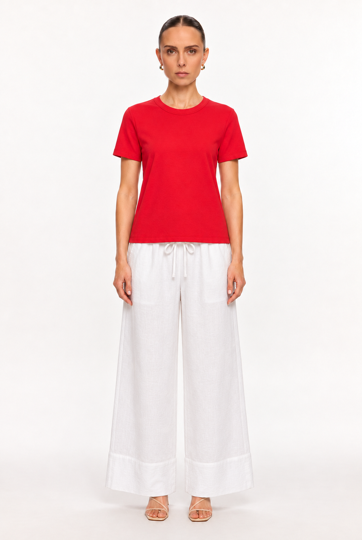 RED SOFT-KNIT CREW-NECK TOP - front view