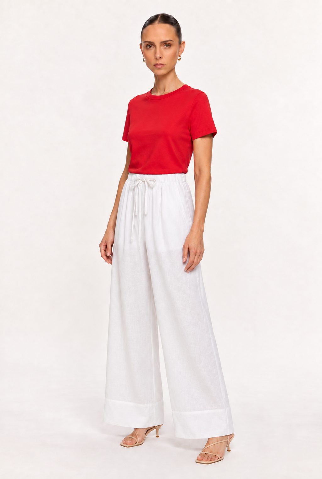 RED SOFT-KNIT CREW-NECK TOP - three-quarter view