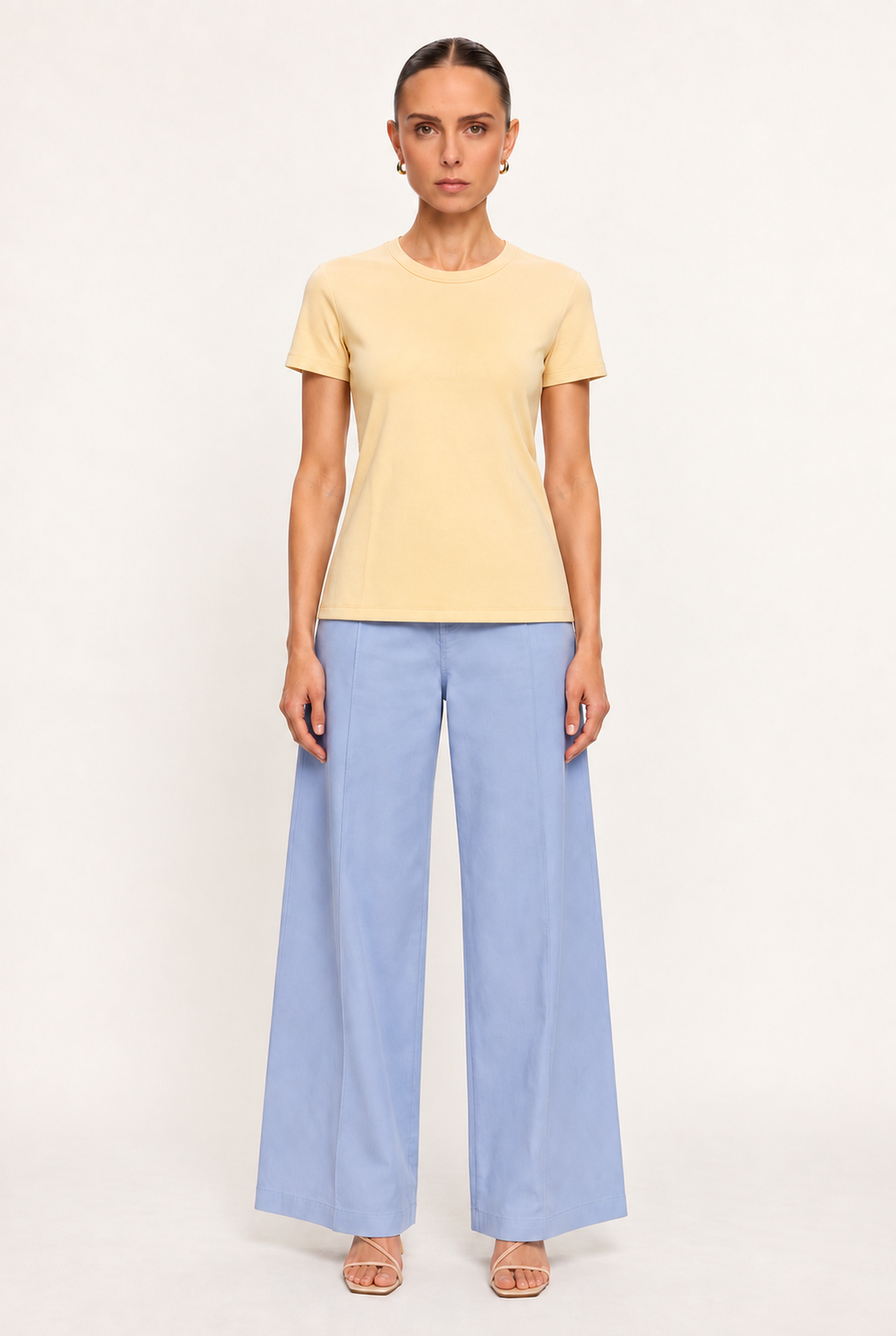 MUTED YELLOW SOFT-KNIT CREW-NECK TOP - front view