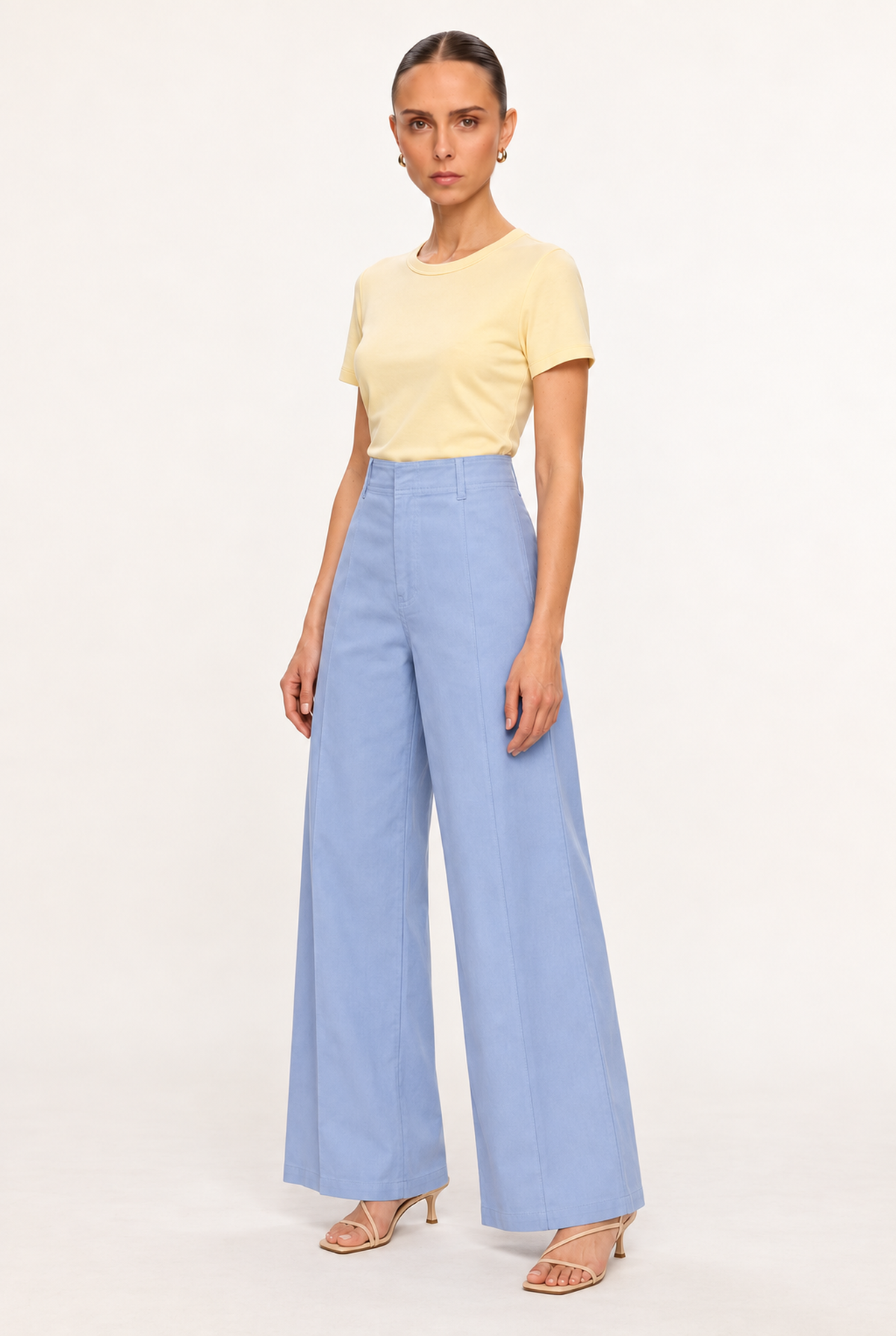 MUTED YELLOW SOFT-KNIT CREW-NECK TOP - three-quarter view