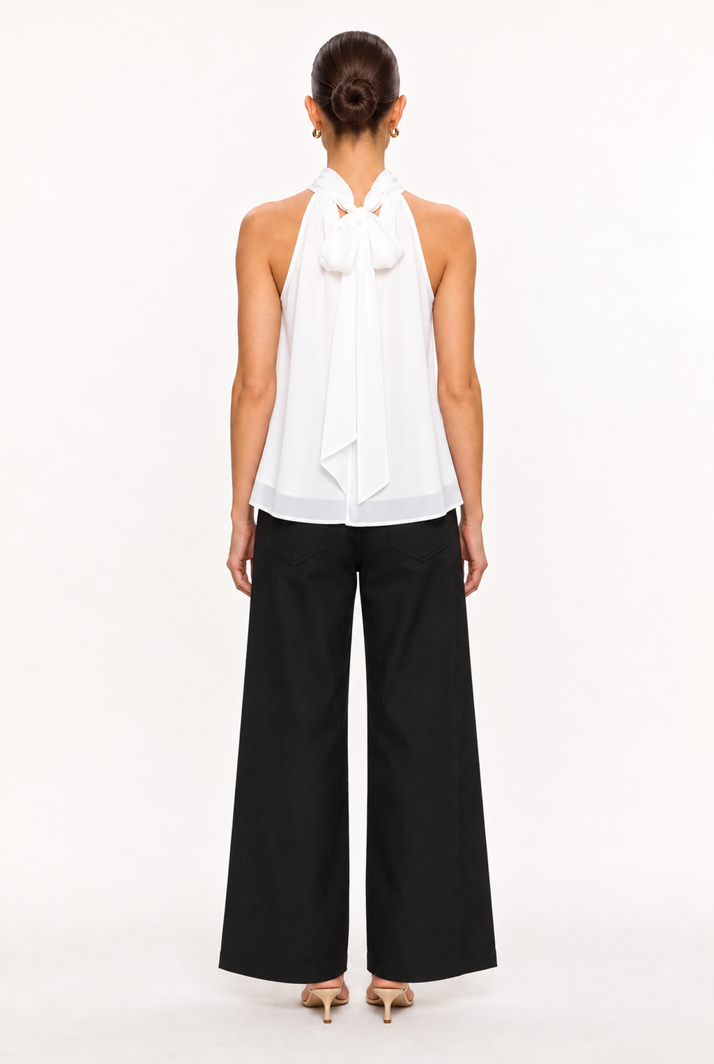 OFF-WHITE SCARF-COLLAR HALTER BLOUSE - back view