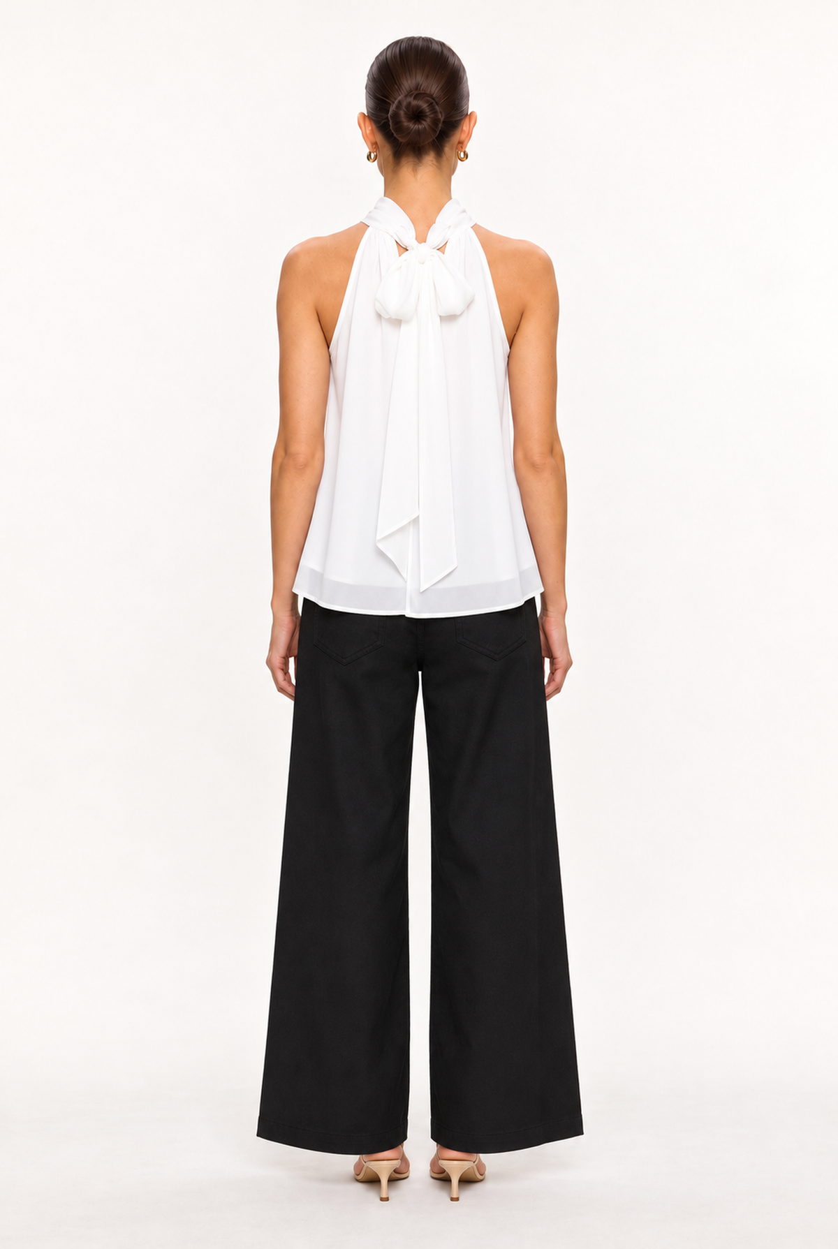 OFF-WHITE SCARF-COLLAR HALTER BLOUSE - back view