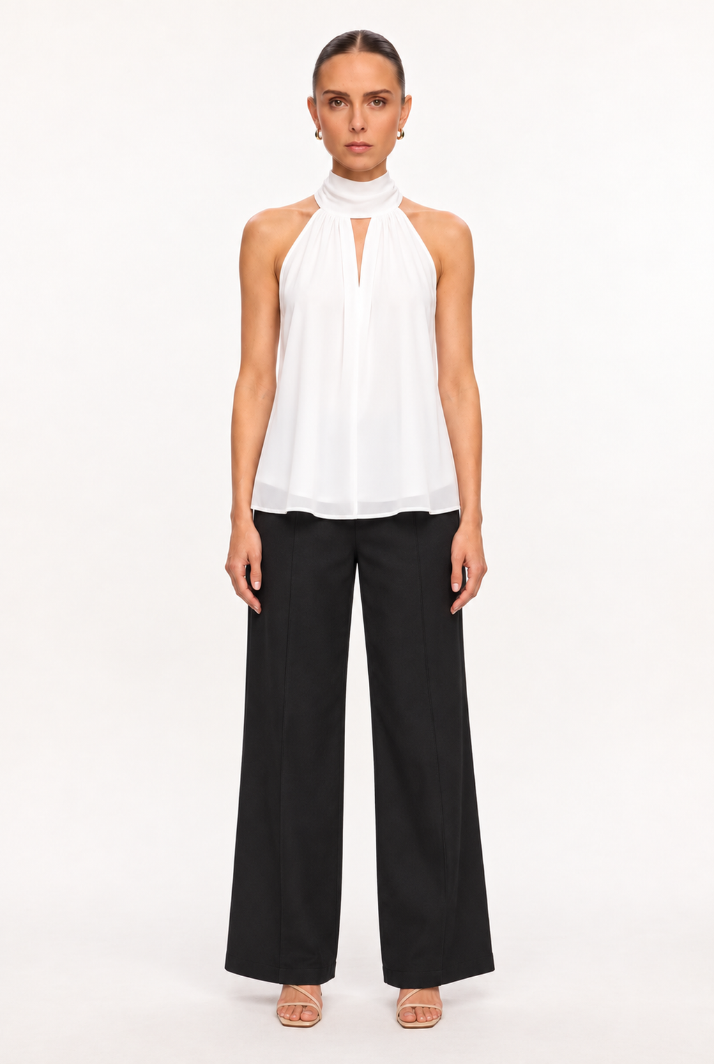 OFF-WHITE SCARF-COLLAR HALTER BLOUSE - front view