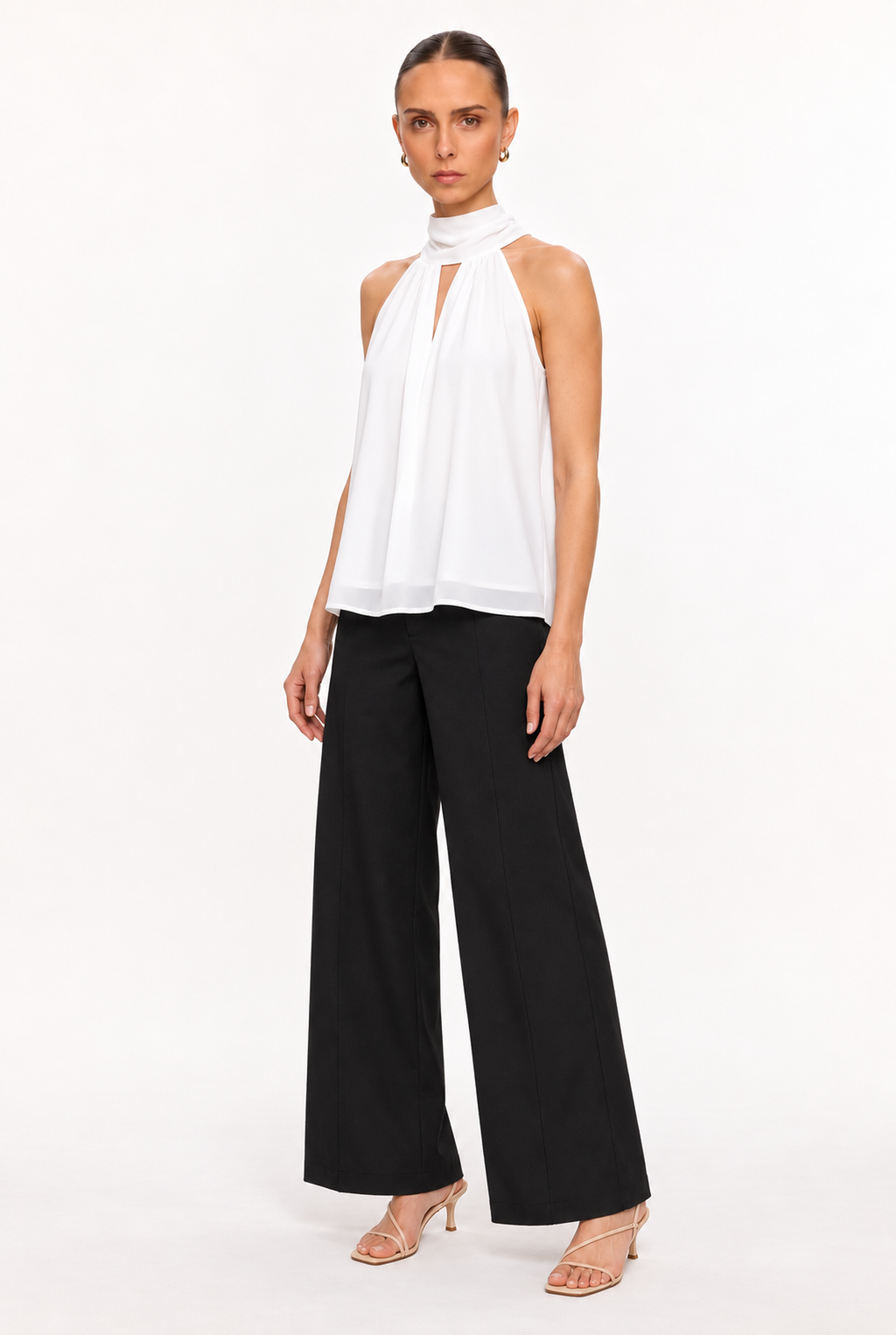 OFF-WHITE SCARF-COLLAR HALTER BLOUSE - three-quarter view