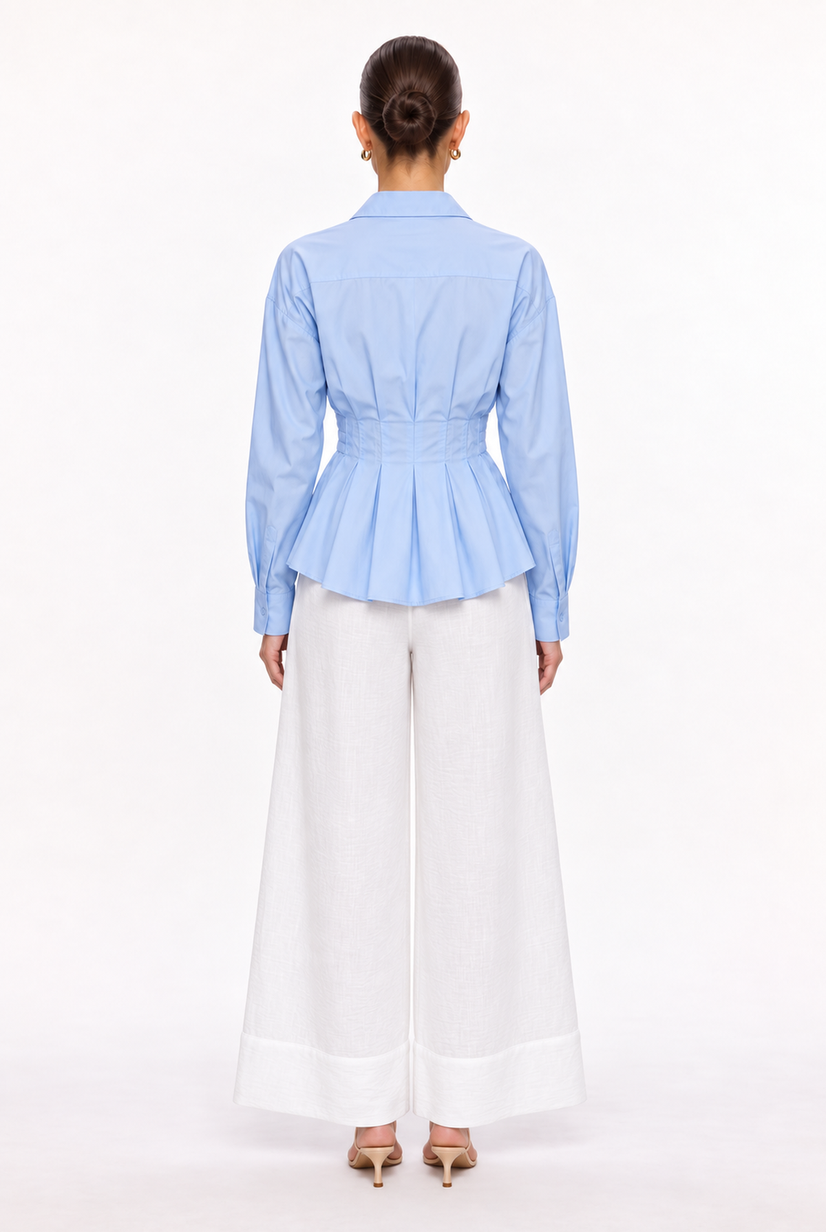 LIGHT BLUE WAIST-PLEATED POPLIN SHIRT - back view