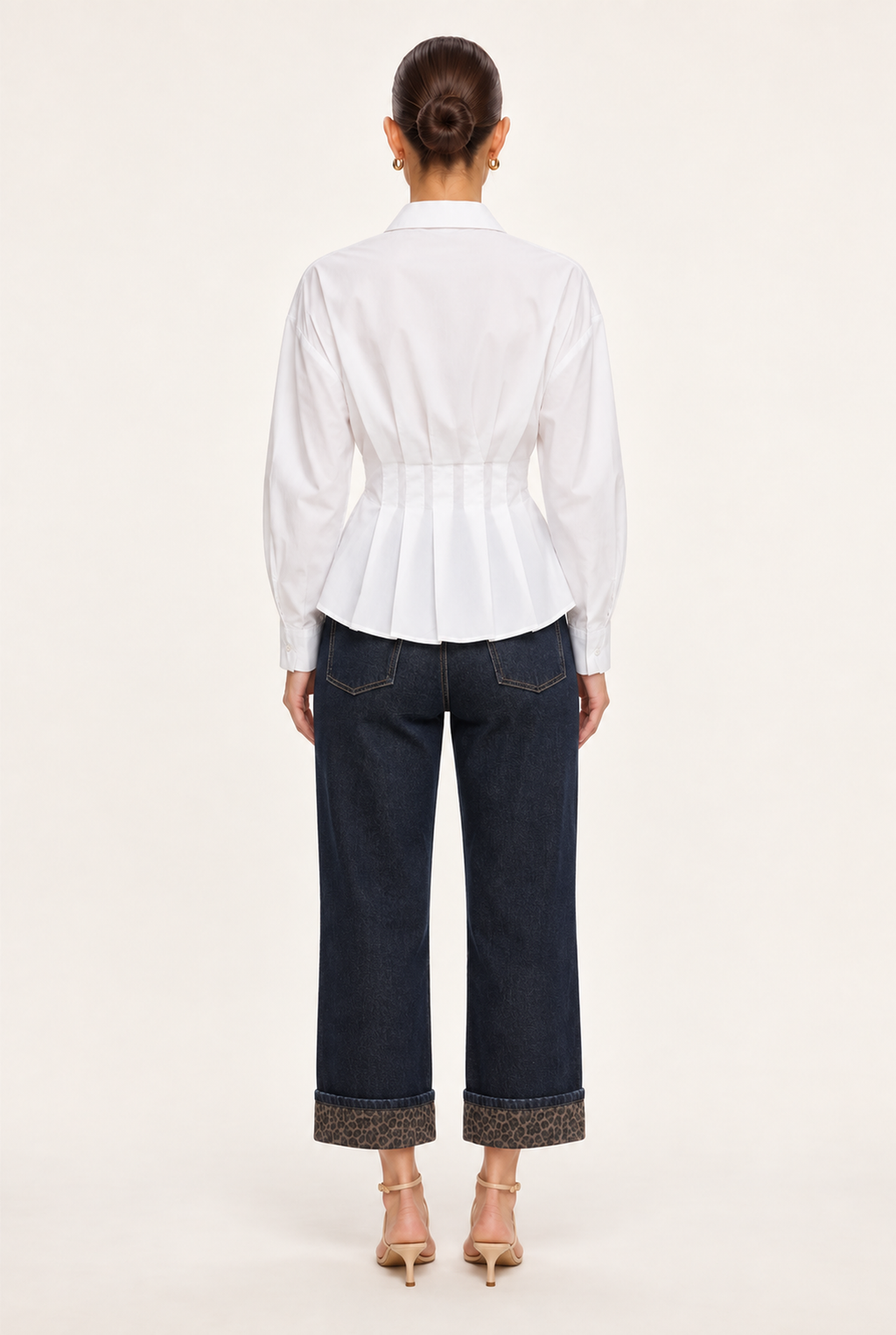 WHITE WAIST-PLEATED POPLIN SHIRT - back view