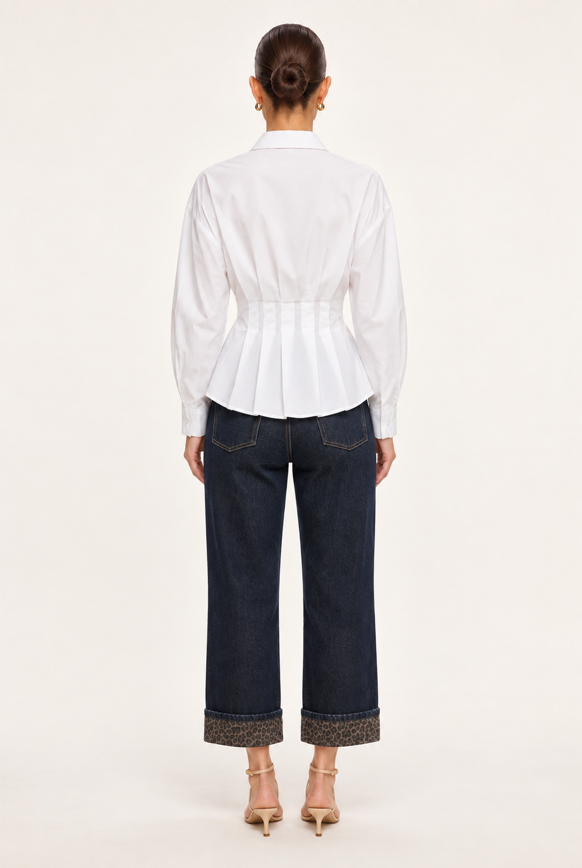 WHITE WAIST-PLEATED POPLIN SHIRT - back view