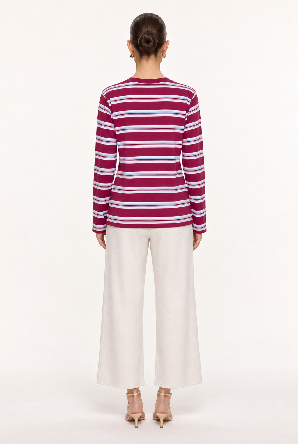 BURGUNDY MULTI-STRIPE KNIT TOP - back view
