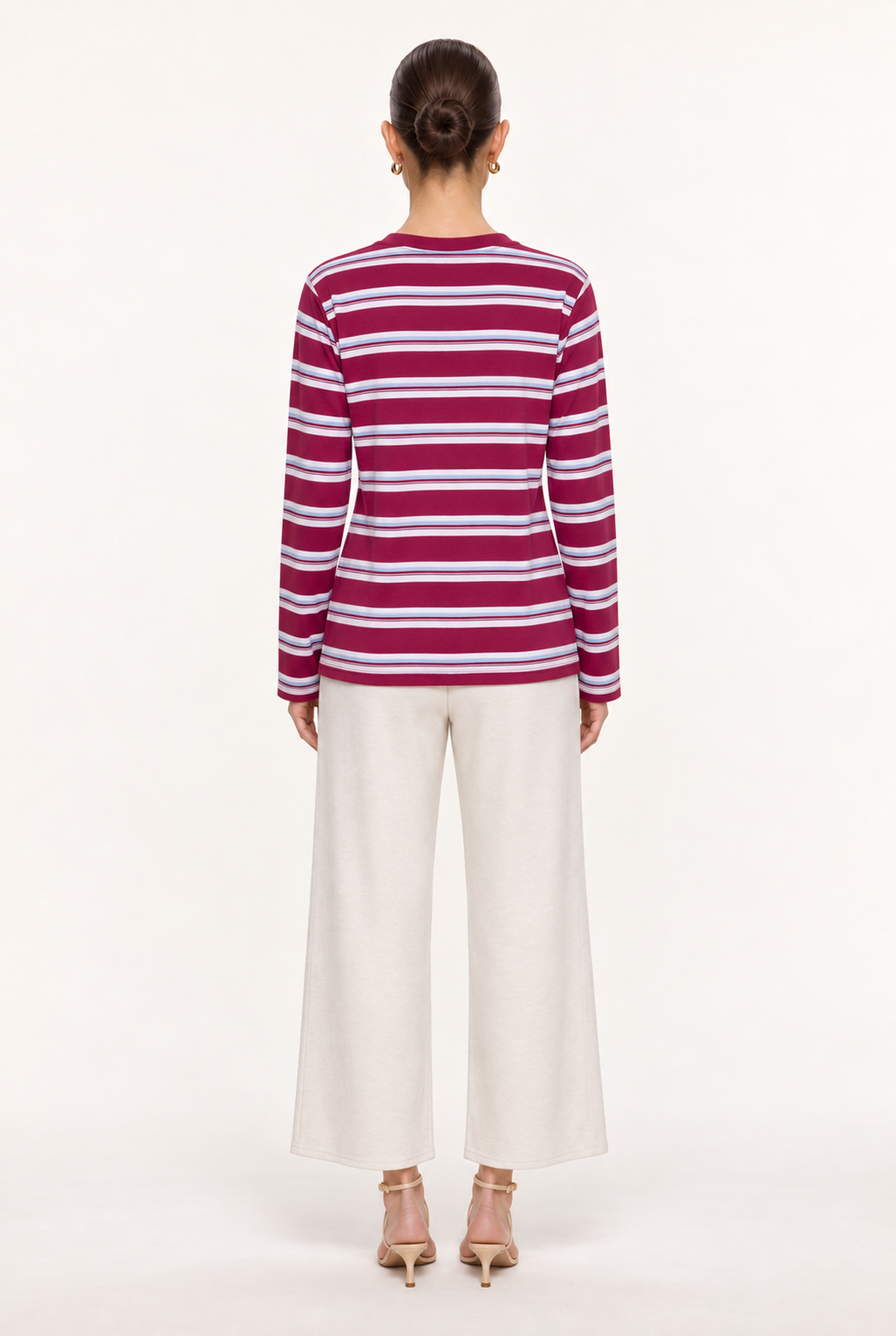 BURGUNDY MULTI-STRIPE KNIT TOP - back view